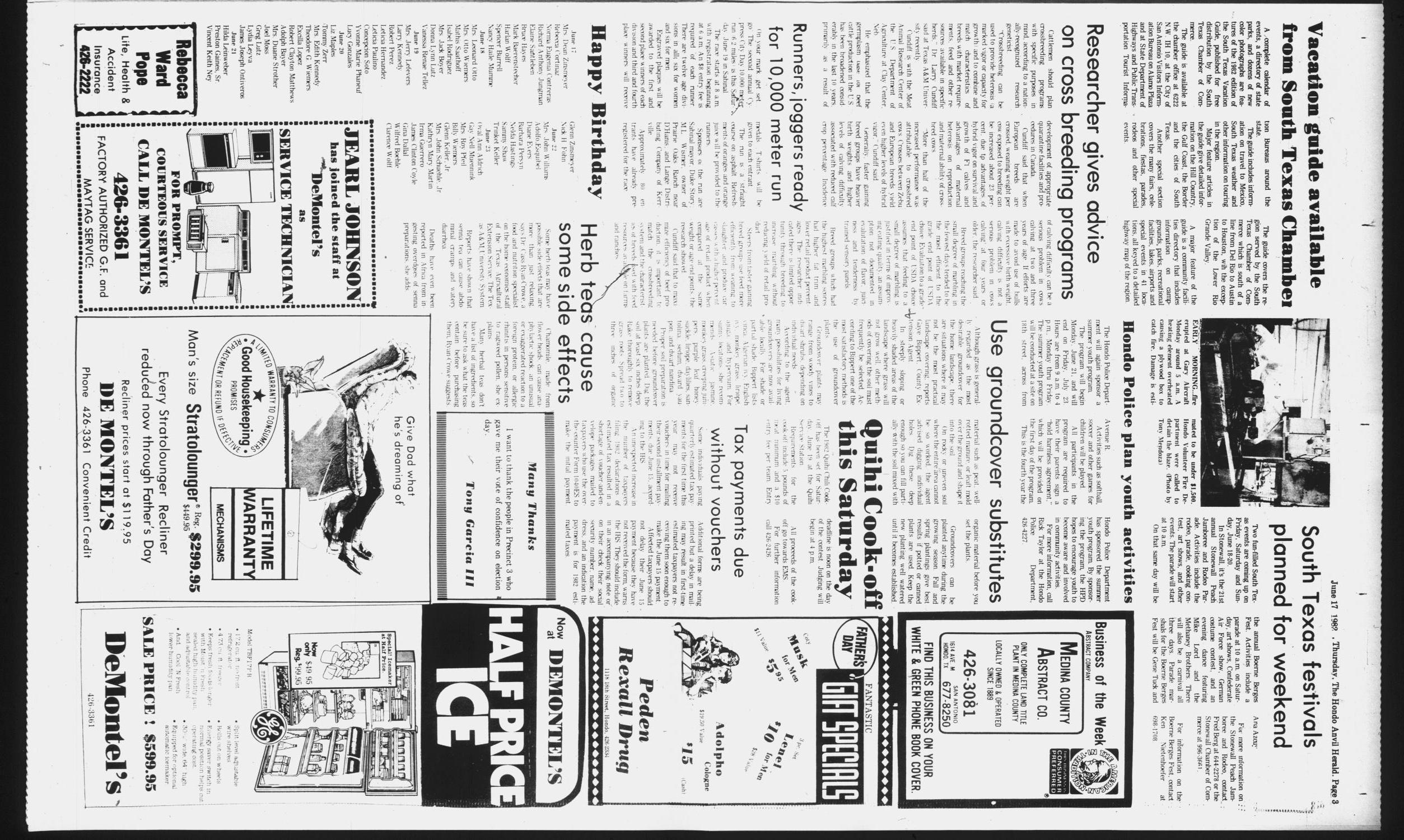 The Hondo Anvil Herald (Hondo, Tex.), Vol. 96, No. 24, Ed. 1 Thursday, June 17, 1982
                                                
                                                    [Sequence #]: 3 of 21
                                                