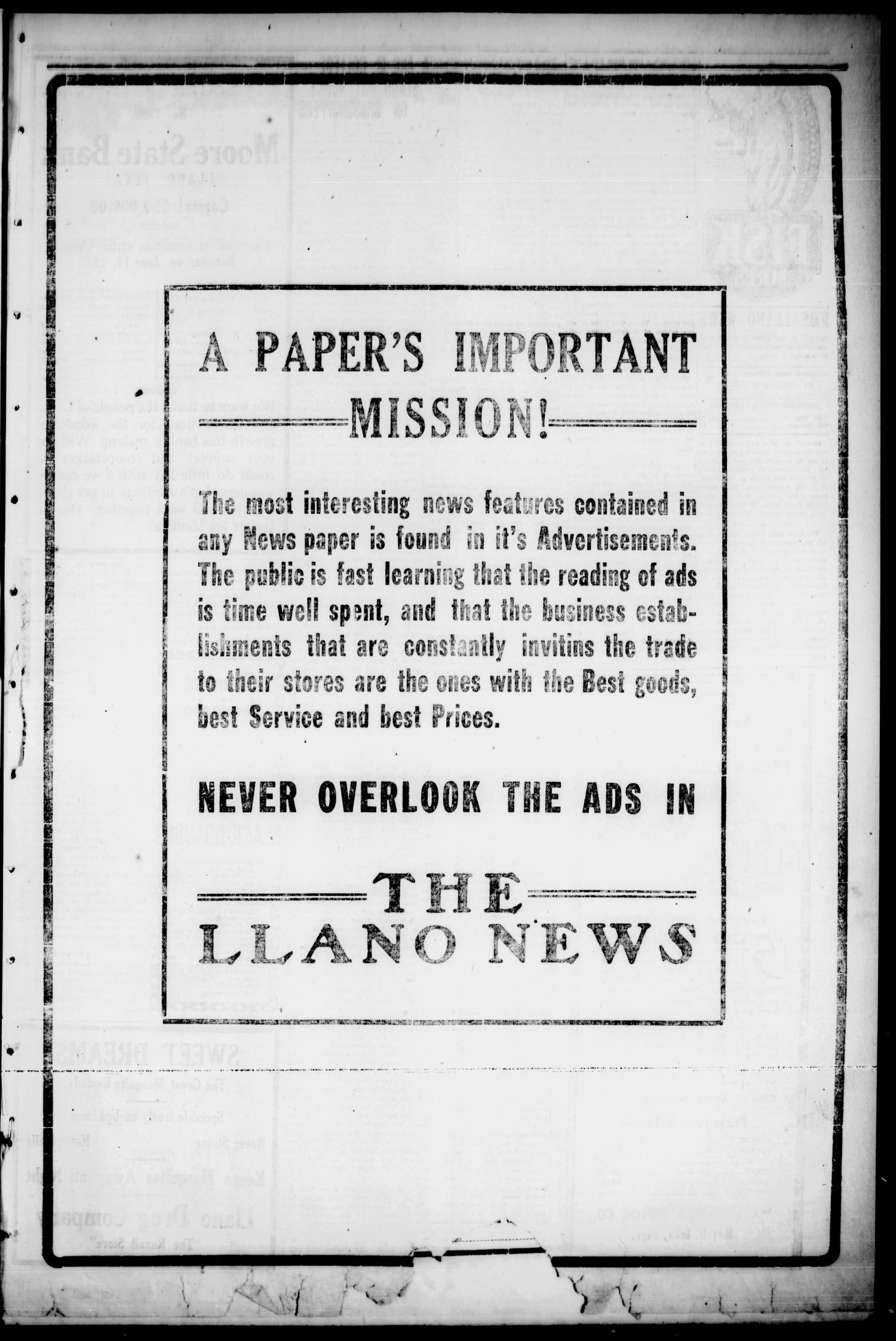 The Llano News. (Llano, Tex.), Vol. 35, No. 43, Ed. 1 Thursday, June 14, 1923
                                                
                                                    [Sequence #]: 3 of 8
                                                