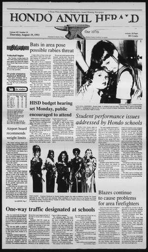 Primary view of Hondo Anvil Herald (Hondo, Tex.), Vol. 107, No. 33, Ed. 1 Thursday, August 19, 1993