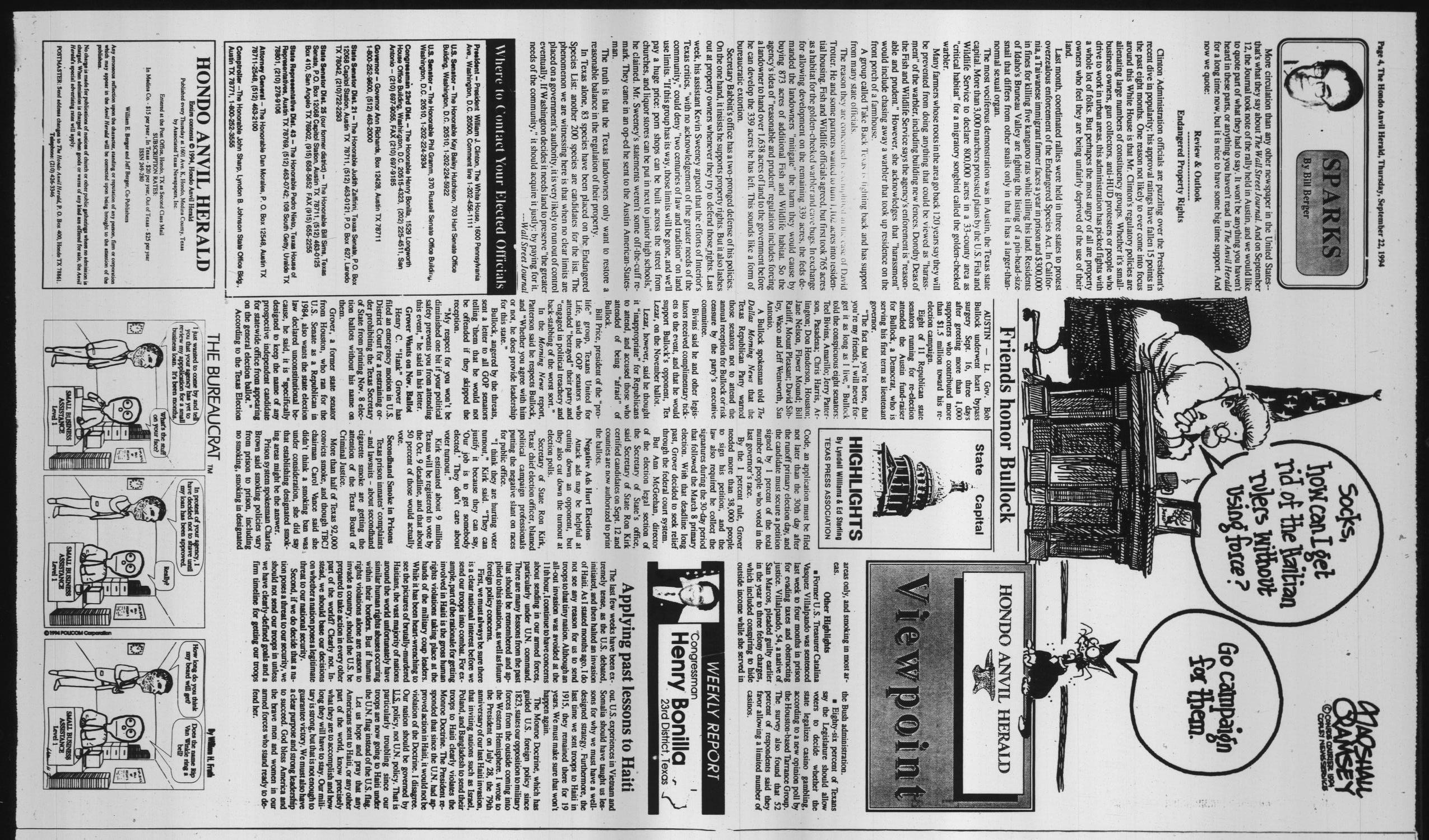Hondo Anvil Herald (Hondo, Tex.), Vol. 108, No. 38, Ed. 1 Thursday, September 22, 1994
                                                
                                                    [Sequence #]: 4 of 24
                                                