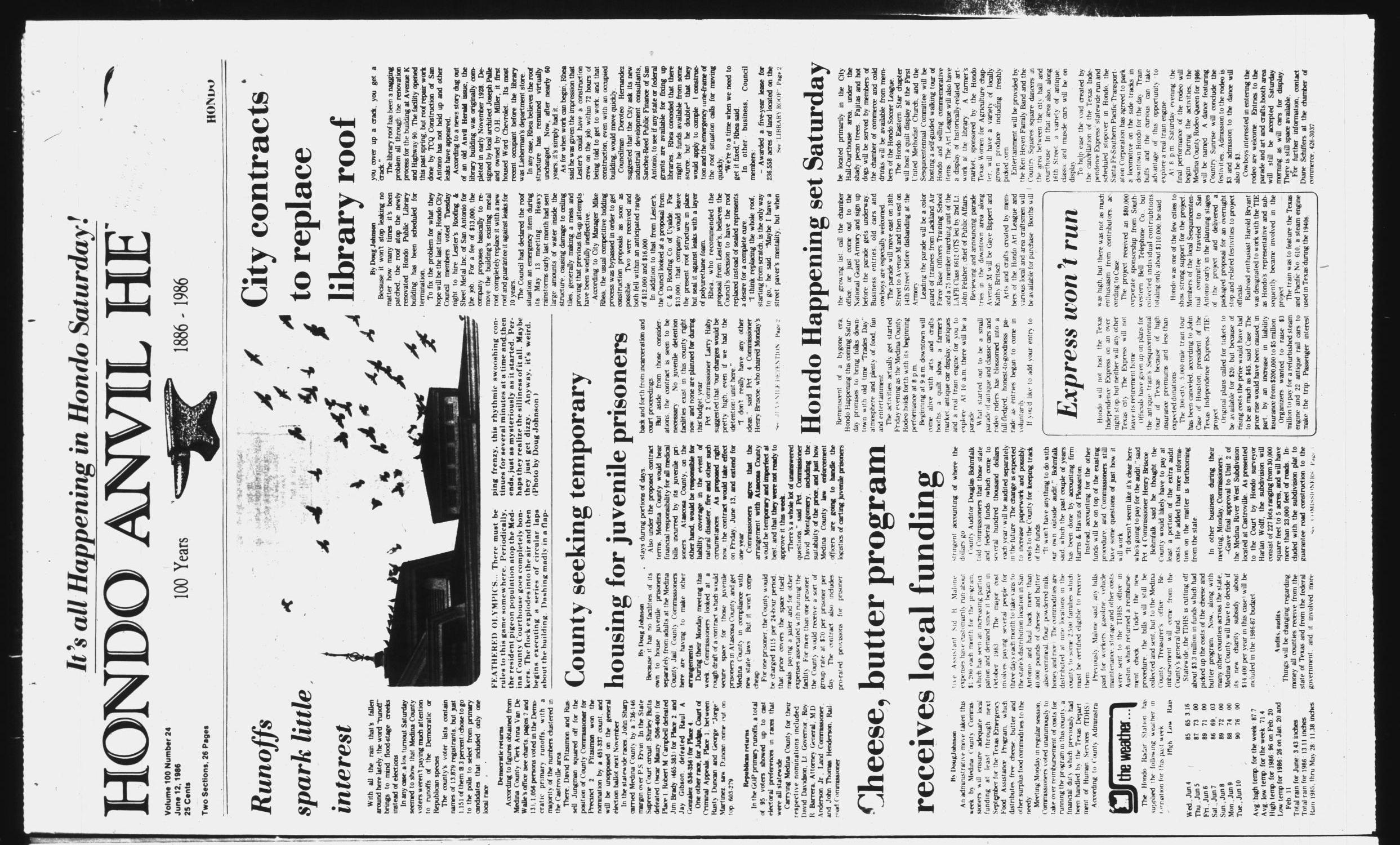 Hondo Anvil Herald (Hondo, Tex.), Vol. 100, No. 24, Ed. 1 Thursday, June 12, 1986
                                                
                                                    [Sequence #]: 1 of 26
                                                