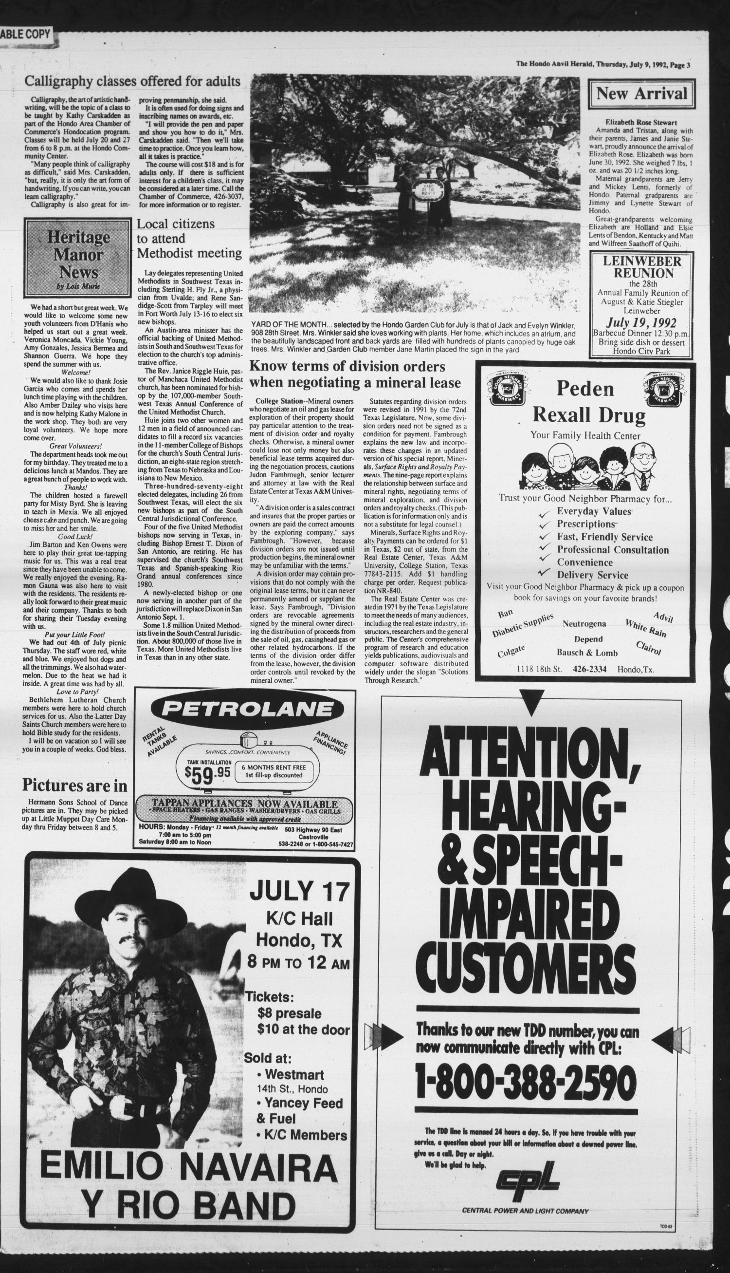 Hondo Anvil Herald (Hondo, Tex.), Vol. 106, No. 28, Ed. 1 Thursday, July 9, 1992
                                                
                                                    [Sequence #]: 3 of 16
                                                