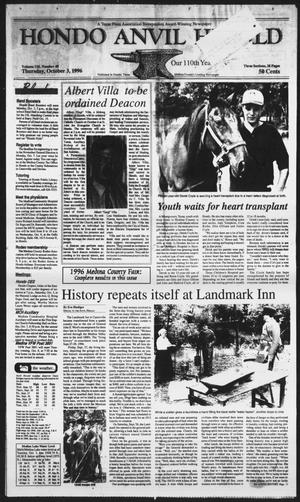 Hondo Anvil Herald (Hondo, Tex.), Vol. 110, No. 40, Ed. 1 Thursday, October 3, 1996