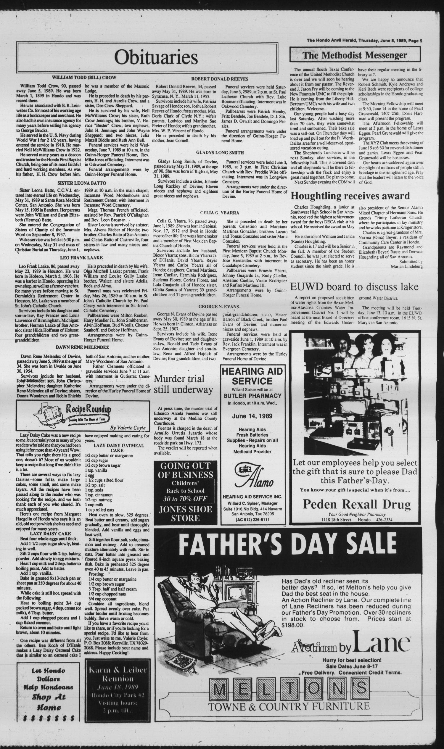 Hondo Anvil Herald (Hondo, Tex.), Vol. 103, No. 23, Ed. 1 Thursday, June 8, 1989
                                                
                                                    [Sequence #]: 5 of 24
                                                