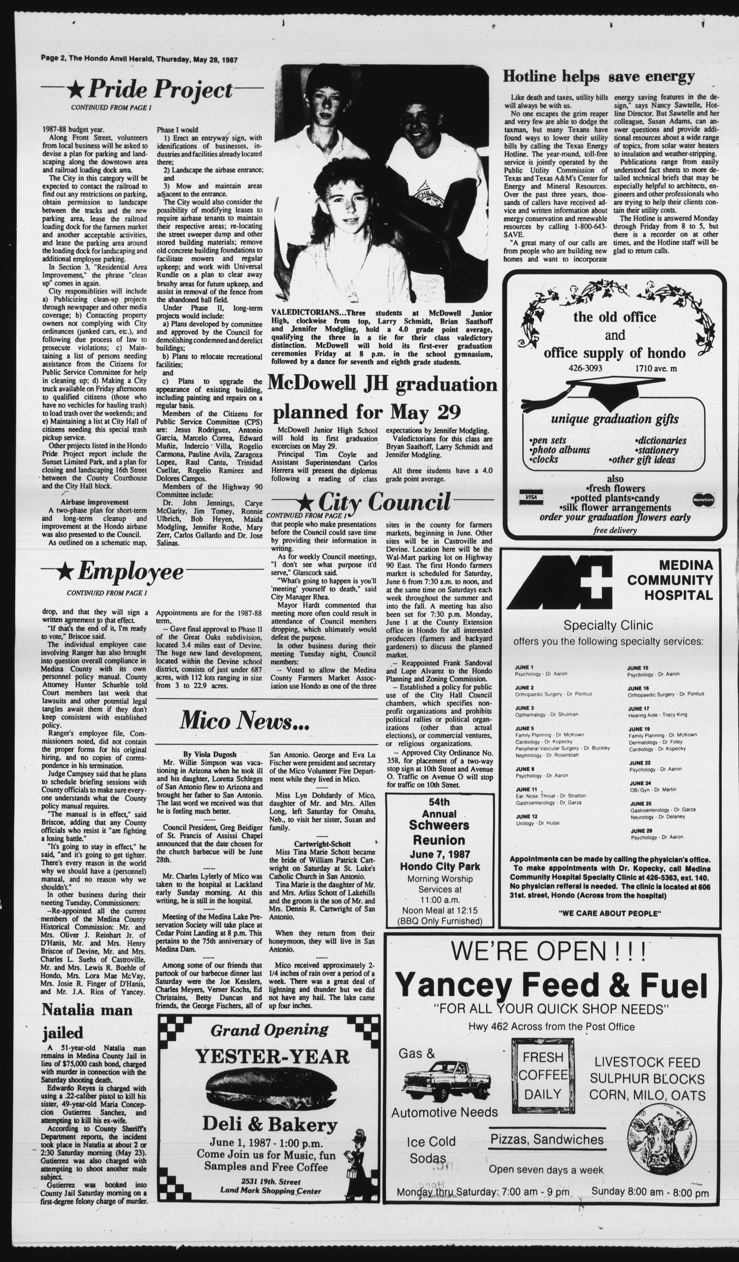 Hondo Anvil Herald (Hondo, Tex.), Vol. 101, No. 22, Ed. 1 Thursday, May 28, 1987
                                                
                                                    [Sequence #]: 2 of 26
                                                