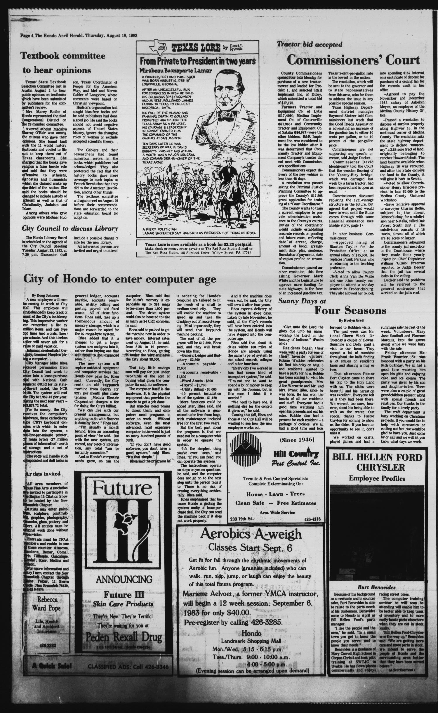 Hondo Anvil Herald (Hondo, Tex.), Vol. 97, No. 33, Ed. 1 Thursday, August 18, 1983
                                                
                                                    [Sequence #]: 4 of 34
                                                