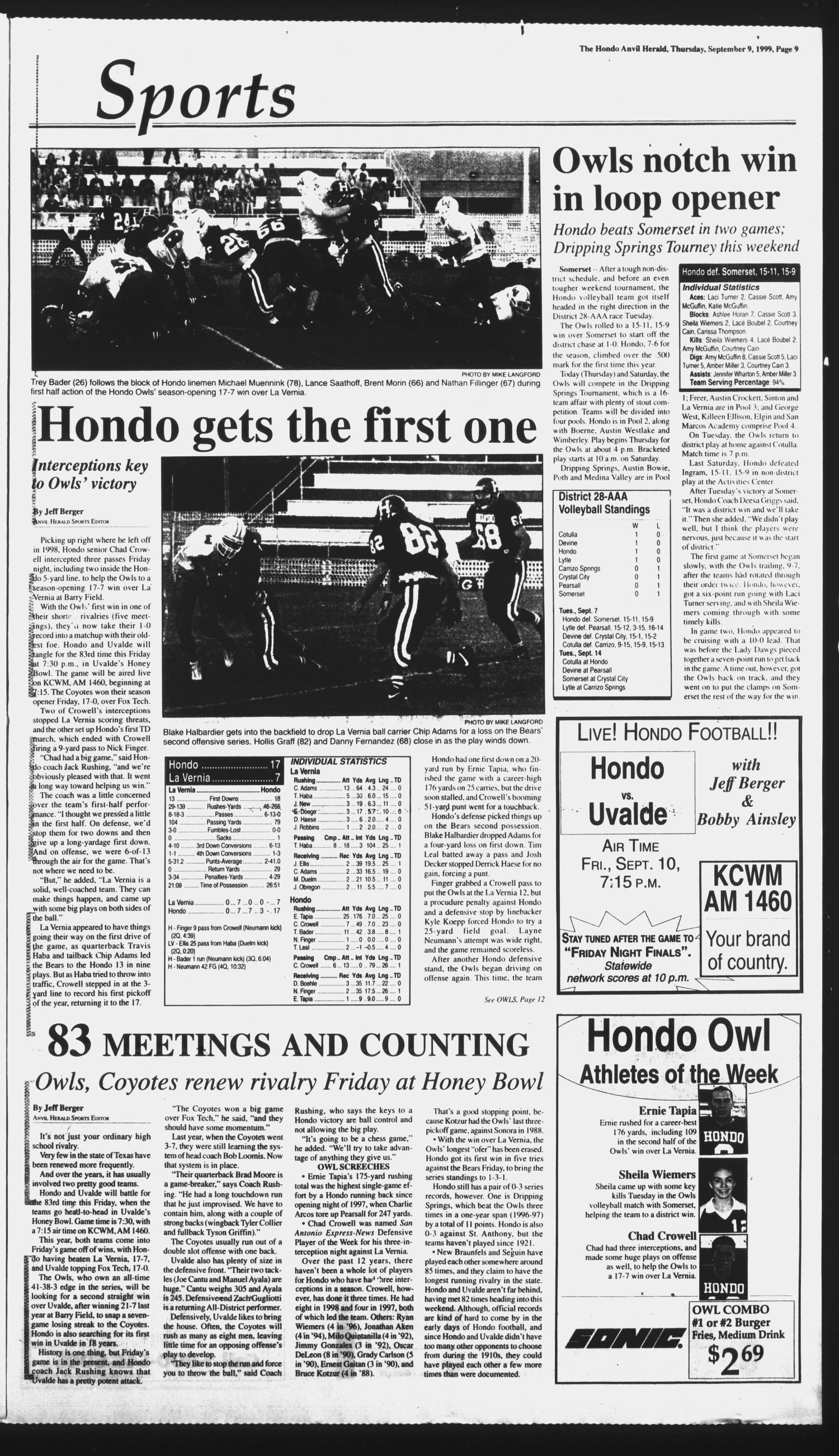 Hondo Anvil Herald (Hondo, Tex.), Vol. 113, No. 36, Ed. 1 Thursday, September 9, 1999
                                                
                                                    [Sequence #]: 9 of 42
                                                