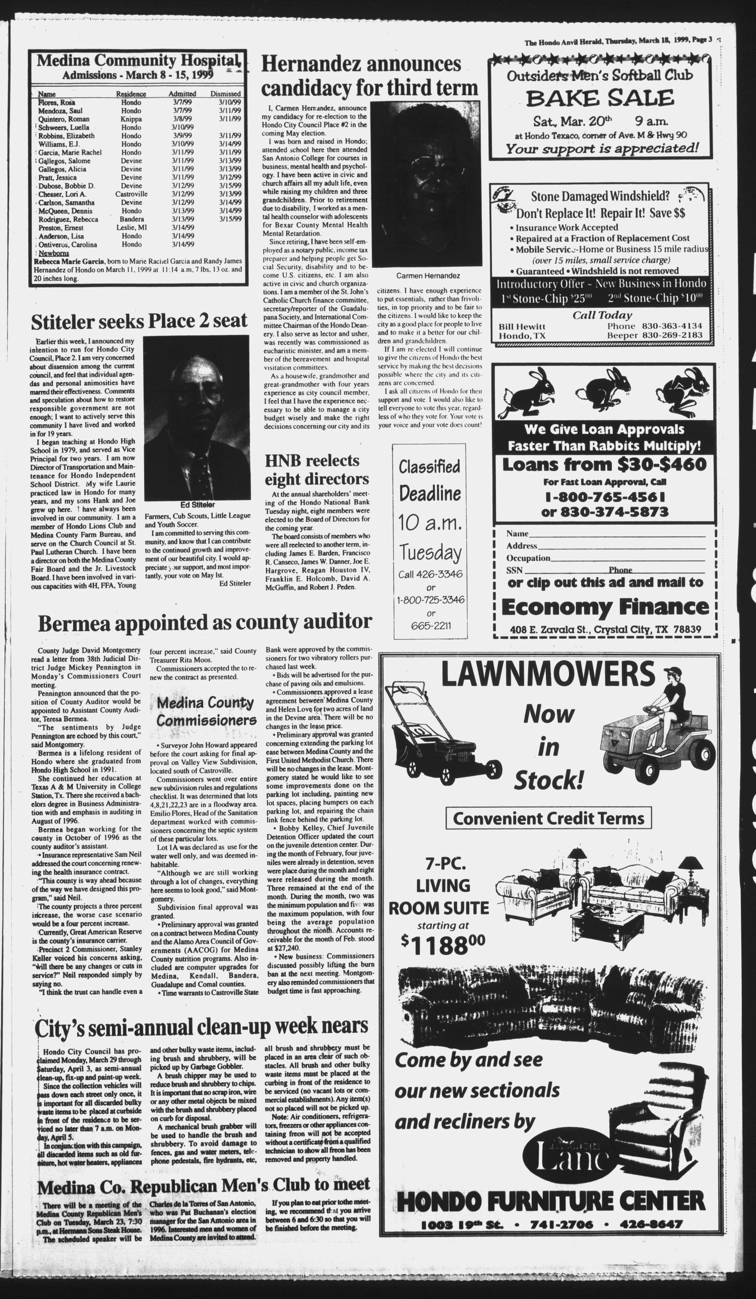 Hondo Anvil Herald (Hondo, Tex.), Vol. 113, No. 11, Ed. 1 Thursday, March 18, 1999
                                                
                                                    [Sequence #]: 3 of 50
                                                