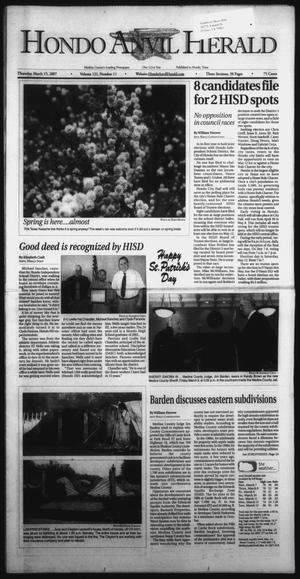 Primary view of object titled 'Hondo Anvil Herald (Hondo, Tex.), Vol. 121, No. 11, Ed. 1 Thursday, March 15, 2007'.