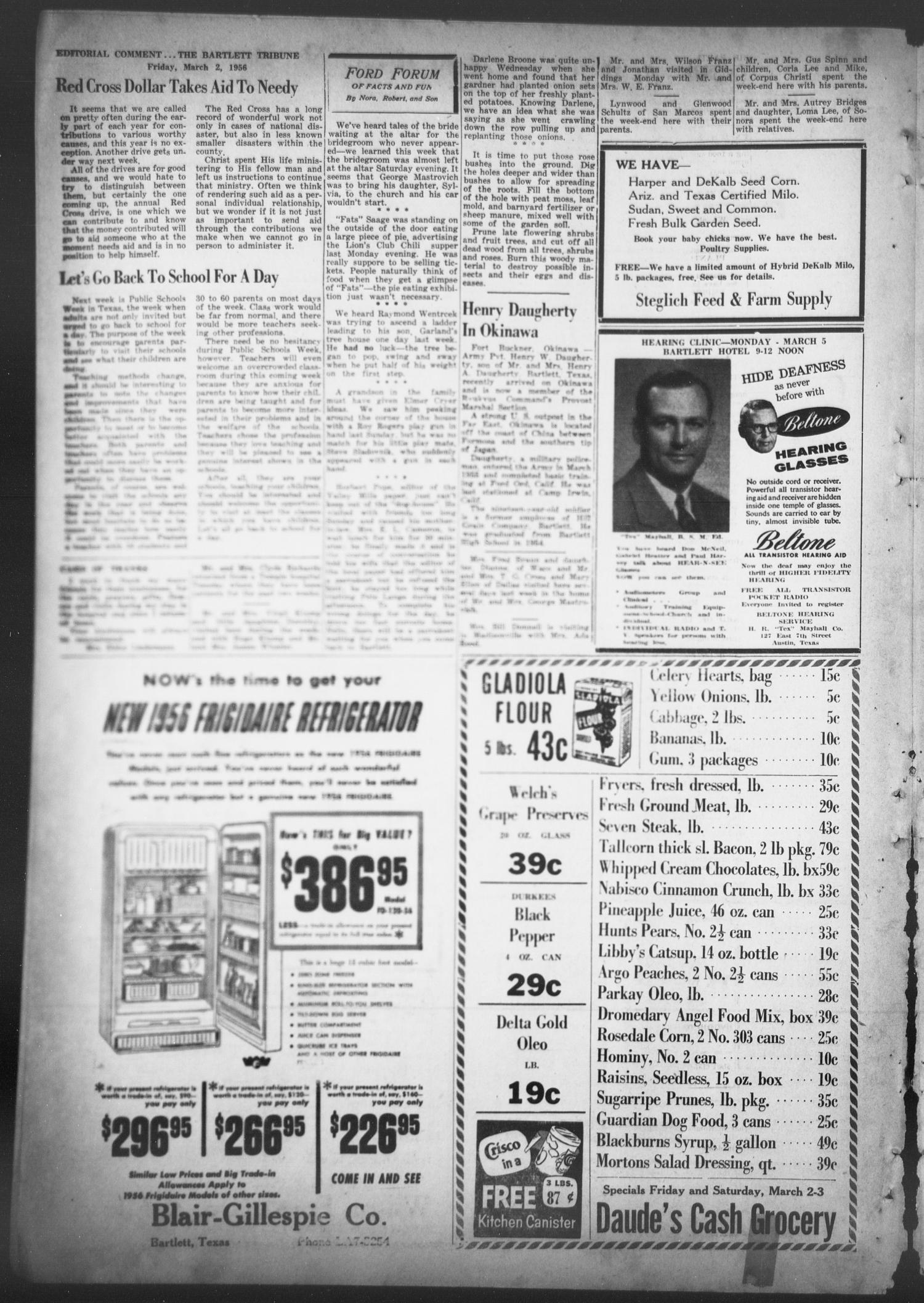 The Bartlett Tribune and News (Bartlett, Tex.), Vol. 69, No. 18, Ed. 1, Friday, March 2, 1956
                                                
                                                    [Sequence #]: 4 of 8
                                                
