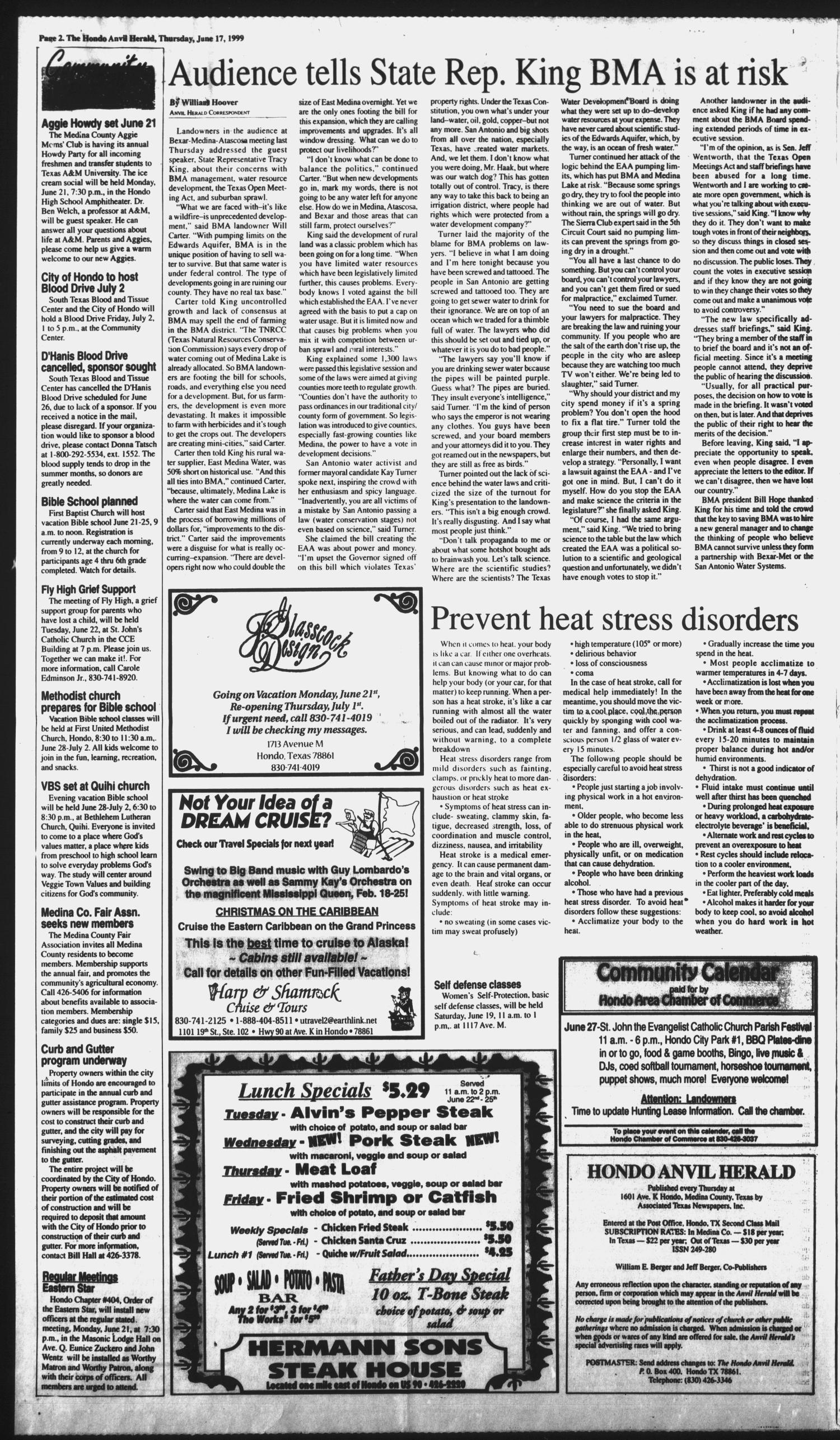 Hondo Anvil Herald (Hondo, Tex.), Vol. 113, No. 24, Ed. 1 Thursday, June 17, 1999
                                                
                                                    [Sequence #]: 2 of 26
                                                