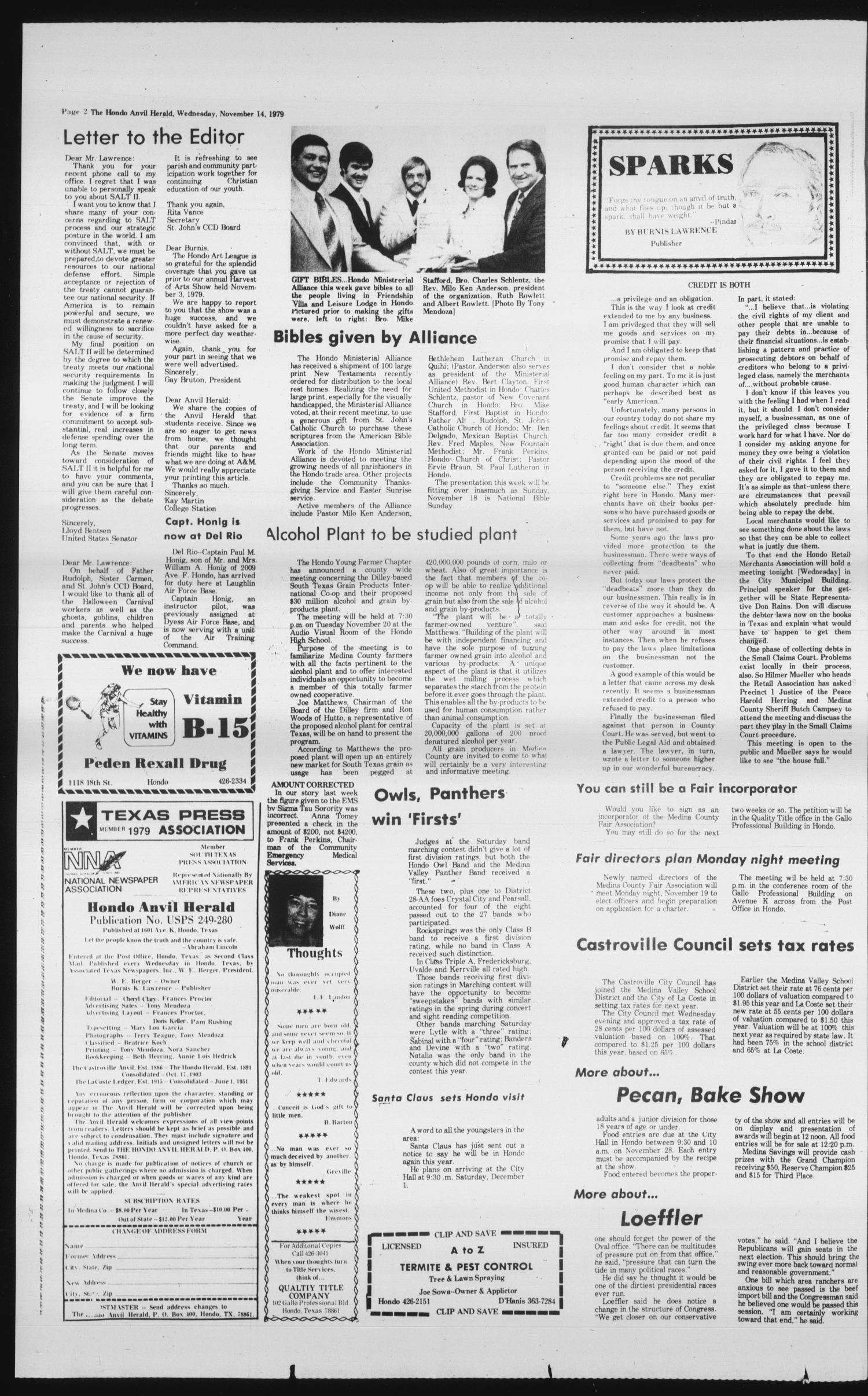 The Hondo Anvil Herald (Hondo, Tex.), Vol. 93, No. 46, Ed. 1 Wednesday, November 14, 1979
                                                
                                                    [Sequence #]: 2 of 22
                                                