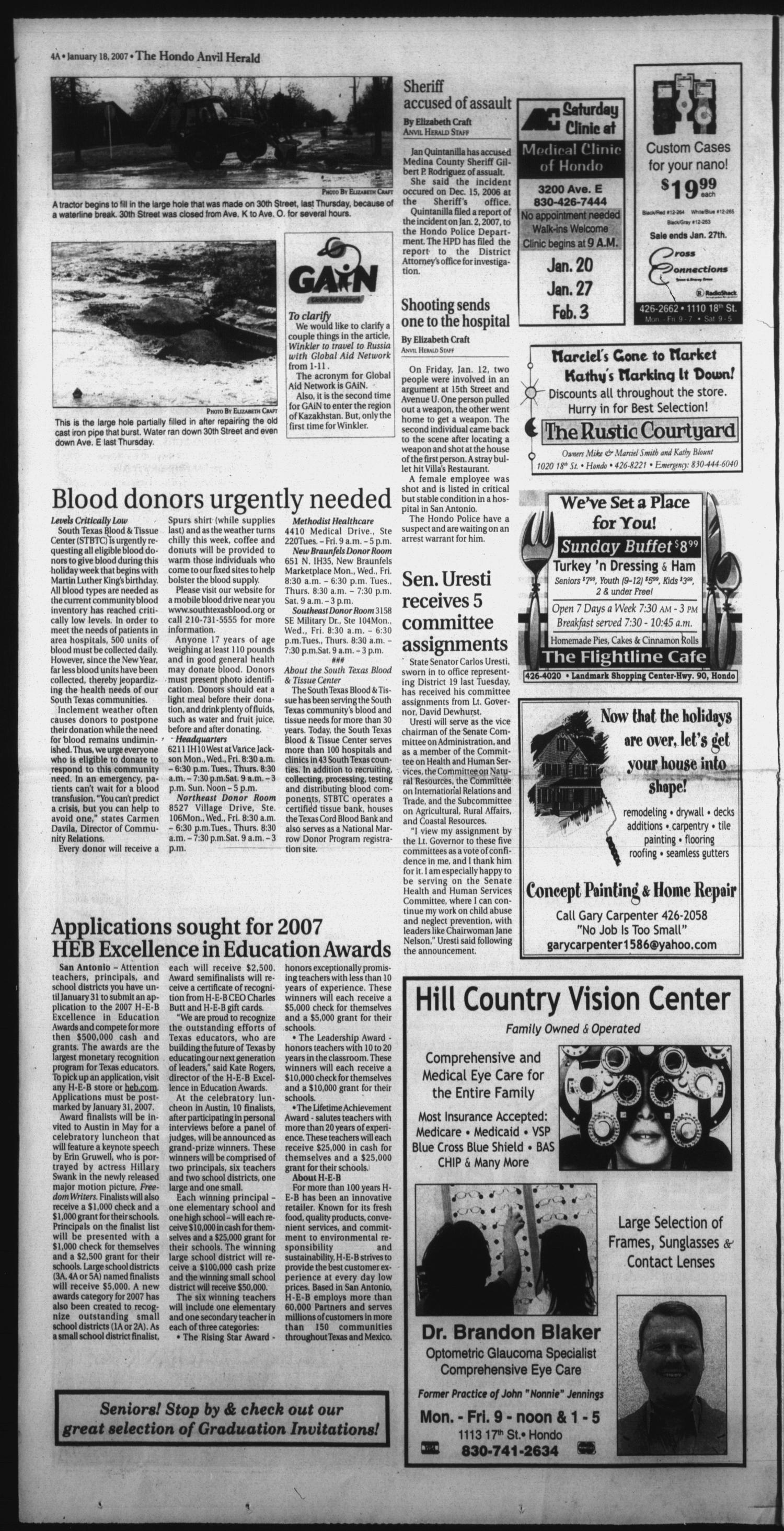 Hondo Anvil Herald (Hondo, Tex.), Vol. 121, No. 3, Ed. 1 Thursday, January 18, 2007
                                                
                                                    [Sequence #]: 4 of 32
                                                