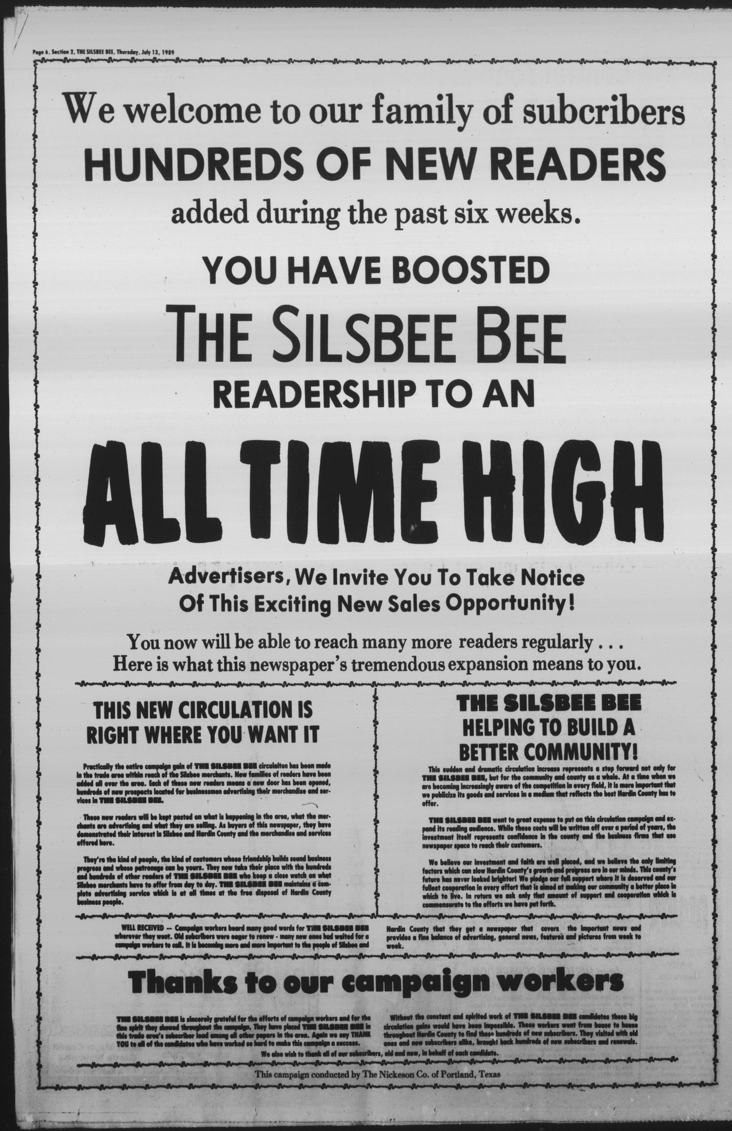 The Silsbee Bee (Silsbee, Tex.), Vol. 71, No. 24, Ed. 1 Thursday, July 13, 1989
                                                
                                                    [Sequence #]: 14 of 20
                                                