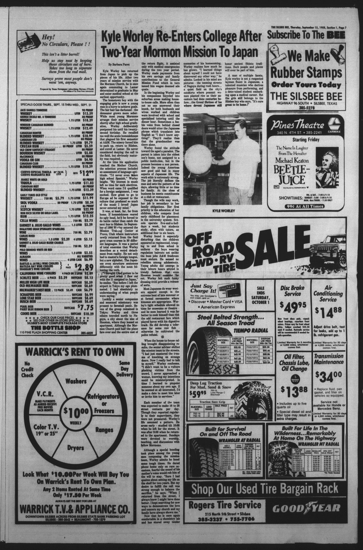 The Silsbee Bee (Silsbee, Tex.), Vol. 70, No. 33, Ed. 1 Thursday, September 15, 1988
                                                
                                                    [Sequence #]: 7 of 26
                                                