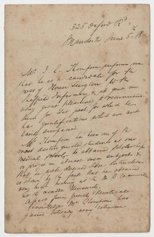 Primary view of object titled '[Testimonial for James E. Thompson by Julius Dreschfeld]'.