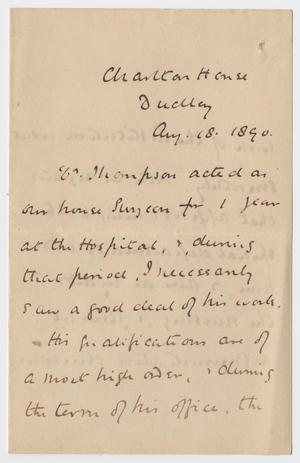 Primary view of object titled '[Testimonial for James E. Thompson by M. Arden Messiter]'.