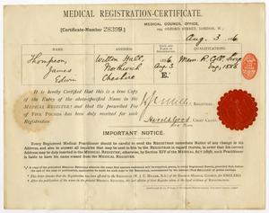 [Medical Registration Certificate for James Edwin Thompson]