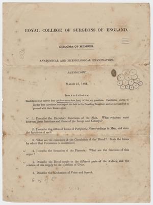 Primary view of object titled '[Diploma of Member Examination for Royal College of Surgeons of England]'.