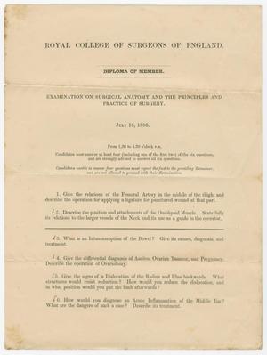 Primary view of object titled '[Diploma of Member Examination for Royal College of Surgeons of England]'.