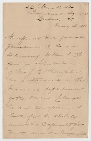 Primary view of object titled '[Testimonial for James E. Thompson by C.J. Cullingworth]'.