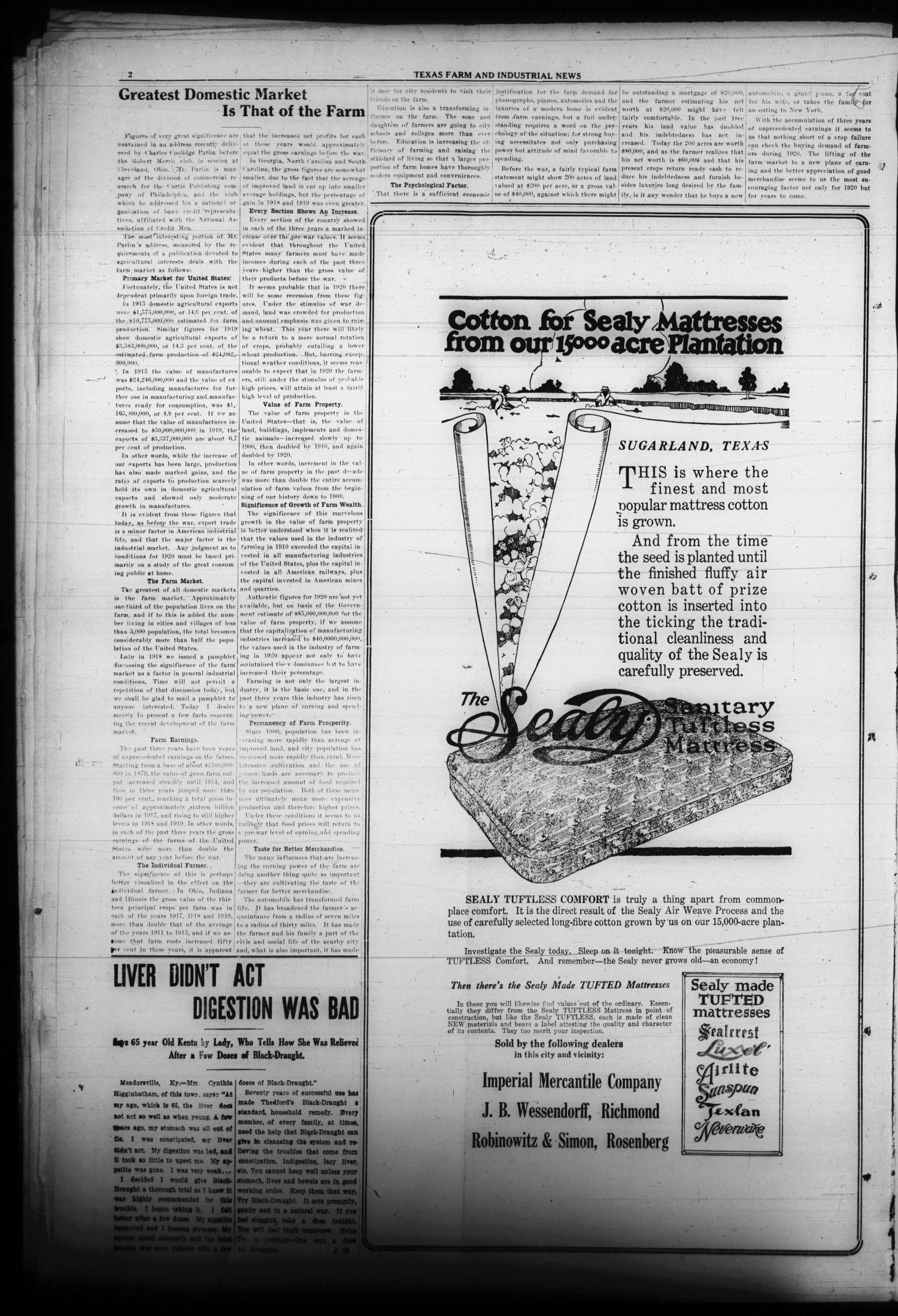 Texas Farm and Industrial News (Sugar Land, Tex.), Vol. 8, No. 25, Ed. 1 Friday, April 9, 1920
                                                
                                                    [Sequence #]: 2 of 6
                                                