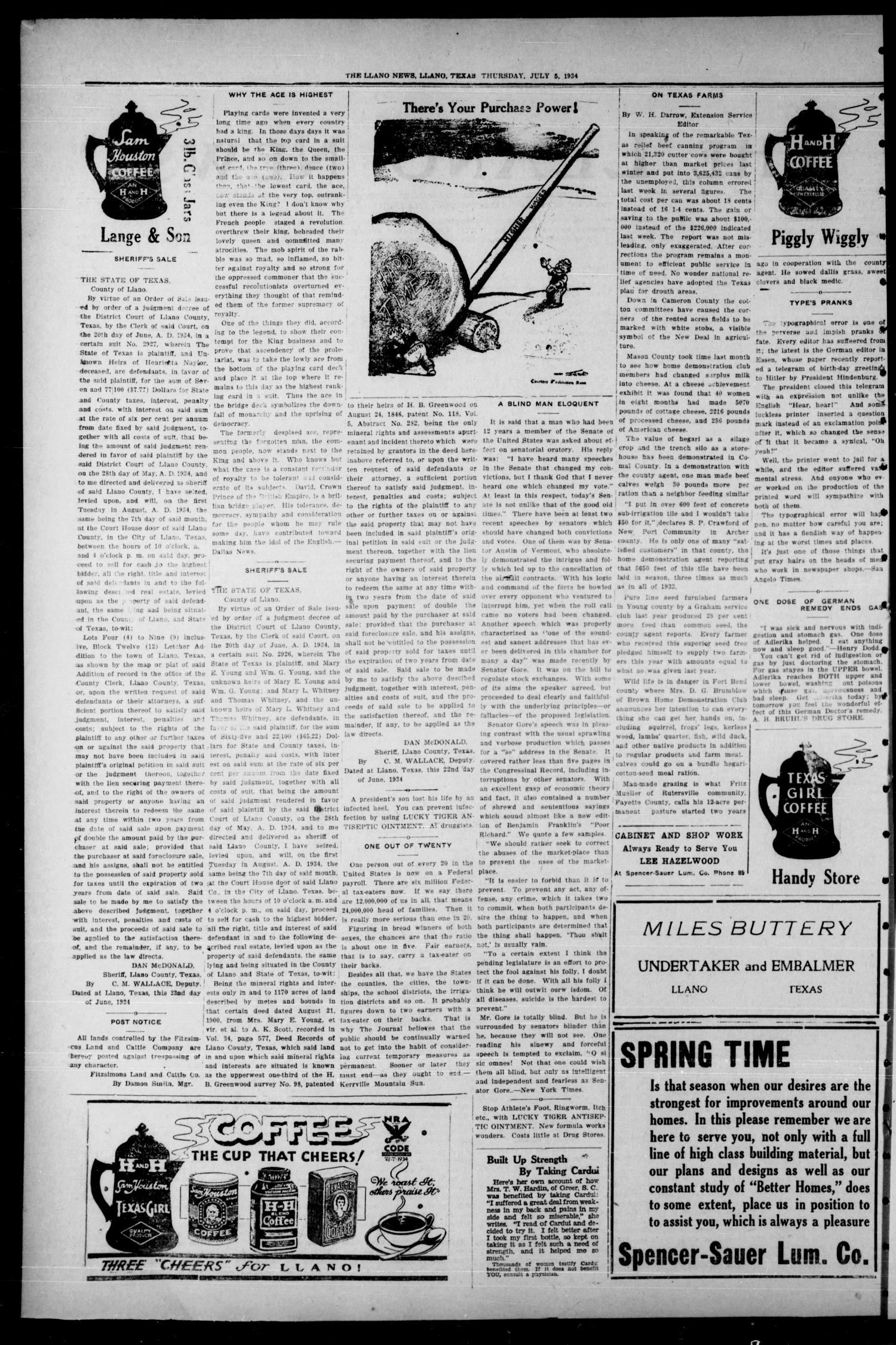 The Llano News. (Llano, Tex.), Vol. 46, No. 30, Ed. 1 Thursday, July 5, 1934
                                                
                                                    [Sequence #]: 2 of 8
                                                