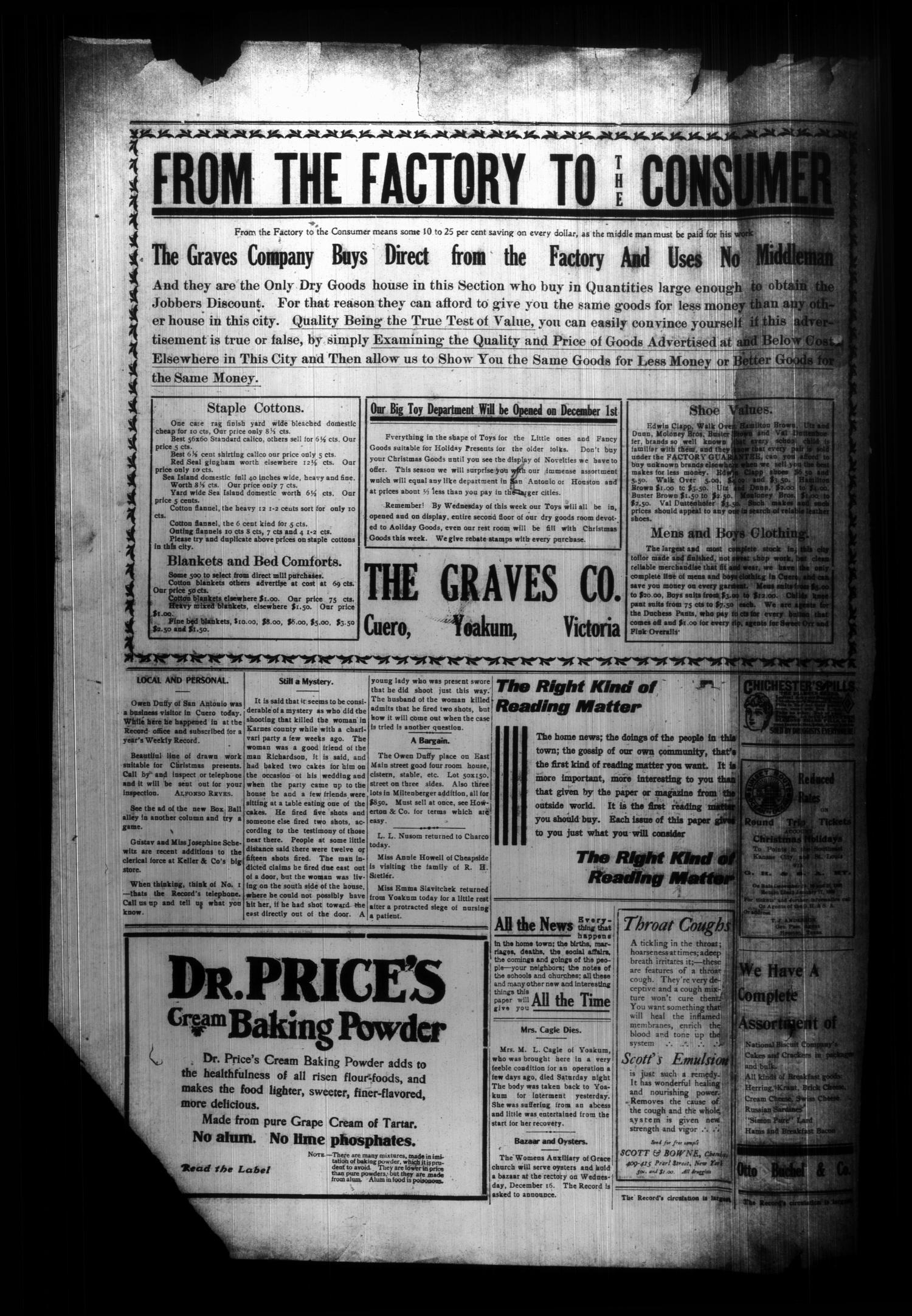 The Cuero Daily Record (Cuero, Tex.), Vol. 28, No. 130, Ed. 1 Monday, November 30, 1908
                                                
                                                    [Sequence #]: 4 of 4
                                                
