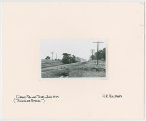 Primary view of object titled '[Train Engine #901 and Cars - Grand Saline, Texas]'.