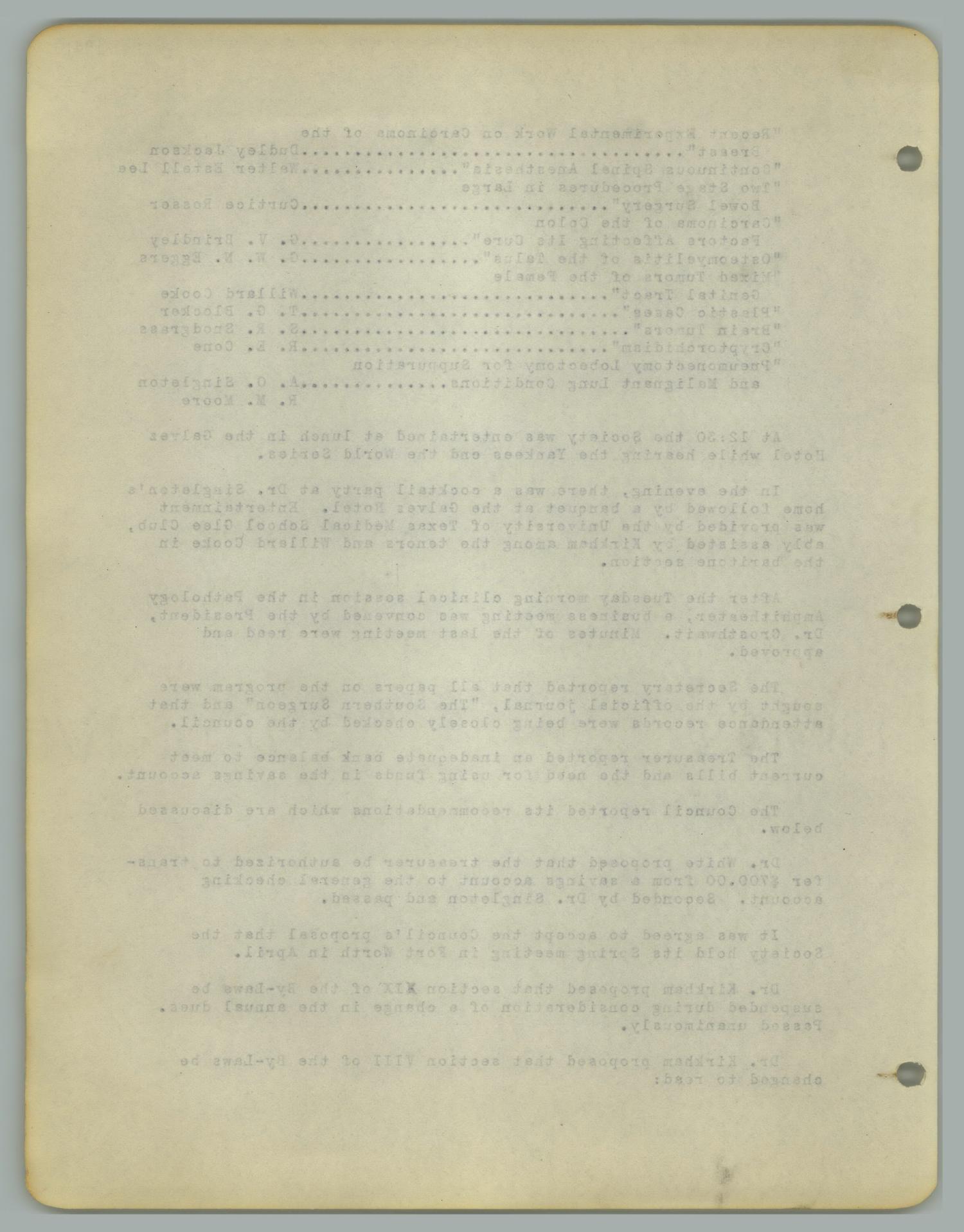 [Texas Surgical Society Minutes: October 6, 1941]
                                                
                                                    [Sequence #]: 4 of 8
                                                