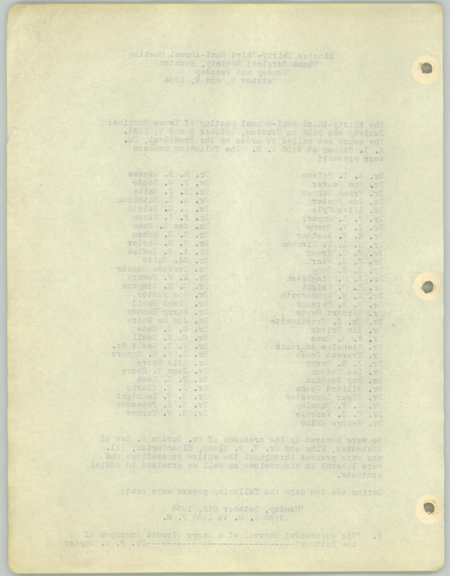 [Texas Surgical Society Minutes: October 8, 1934]
                                                
                                                    [Sequence #]: 2 of 6
                                                