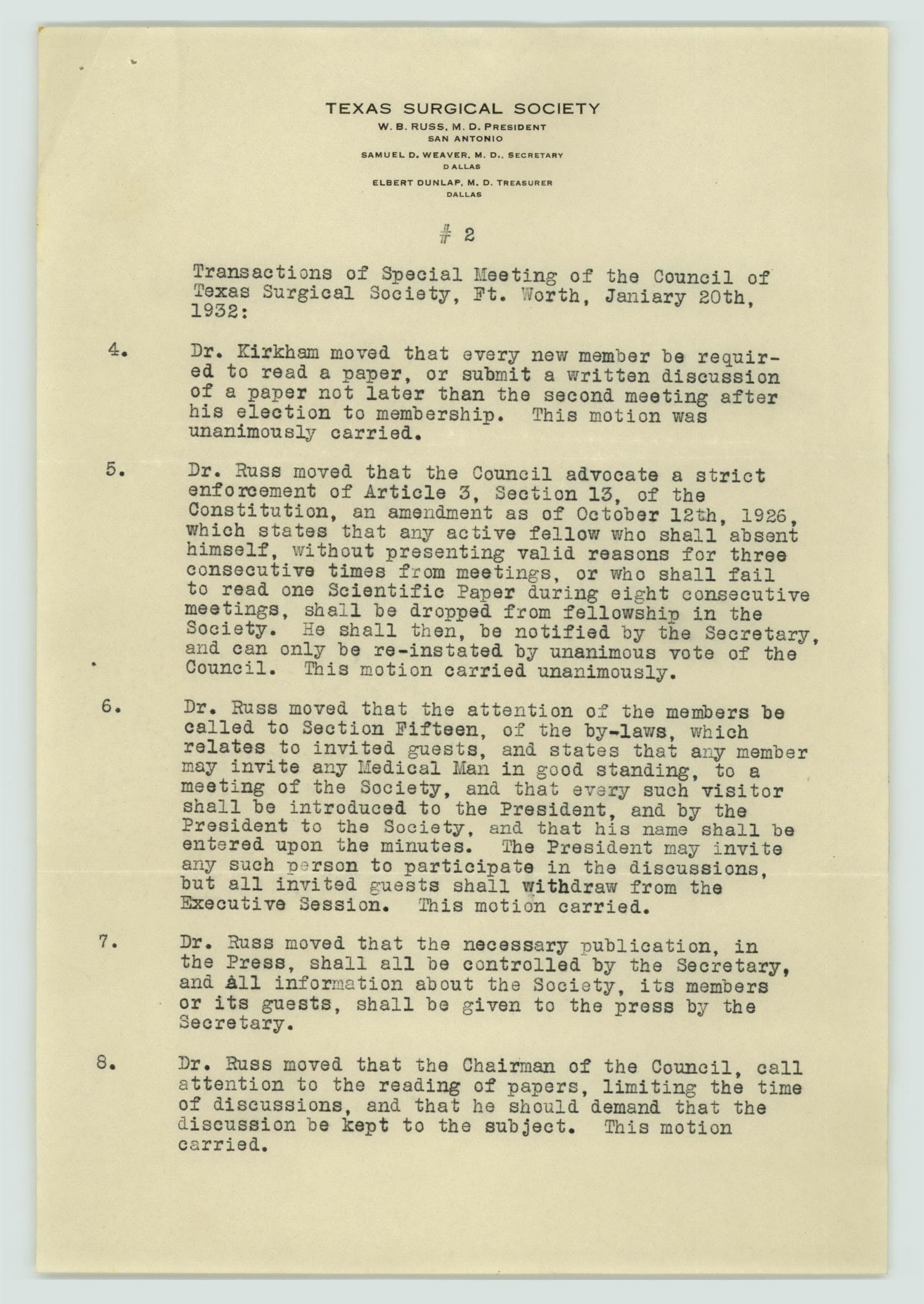 [Texas Surgical Society Minutes: January 21, 1932]
                                                
                                                    [Sequence #]: 3 of 6
                                                
