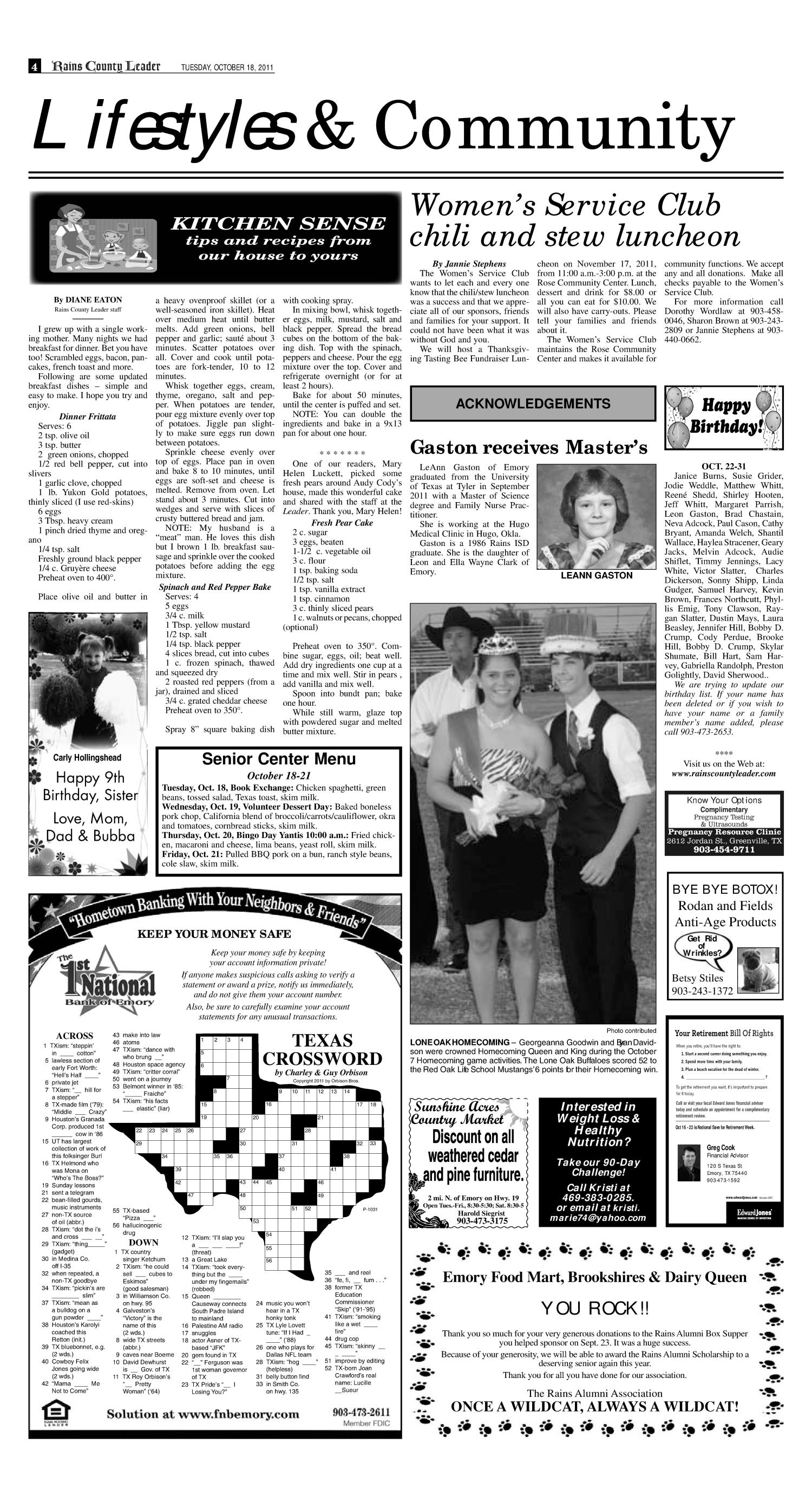 Rains County Leader (Emory, Tex.), Vol. 125, No. 19, Ed. 1 Tuesday, October 18, 2011
                                                
                                                    [Sequence #]: 4 of 16
                                                