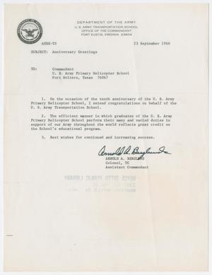 Primary view of object titled '[Letter from Colonel Arnold A. Berglund to the U.S. Army Primary Helicopter School, September 23, 1966]'.