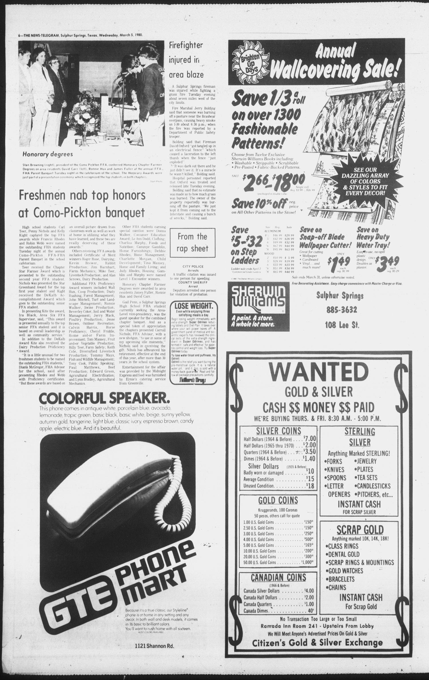 Sulphur Springs News-Telegram (Sulphur Springs, Tex.), Vol. 102, No. 55, Ed. 1 Wednesday, March 5, 1980
                                                
                                                    [Sequence #]: 6 of 22
                                                