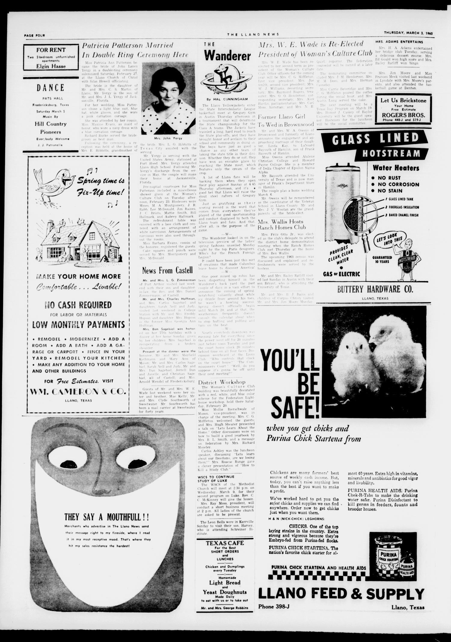 The Llano News (Llano, Tex.), Vol. 71, No. 14, Ed. 1 Thursday, March 3, 1960
                                                
                                                    [Sequence #]: 4 of 8
                                                