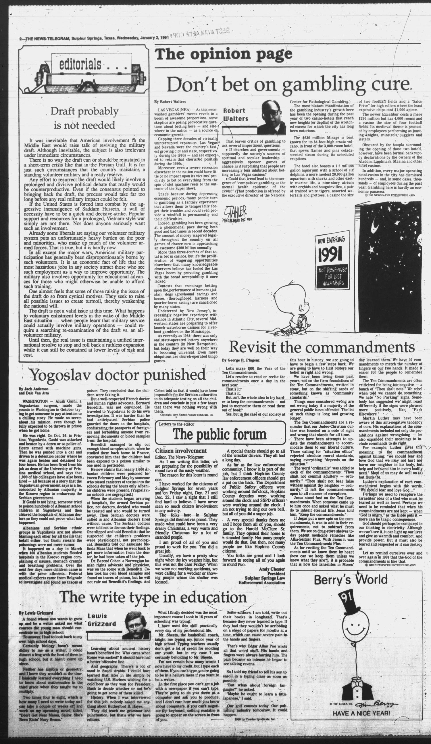 Sulphur Springs News-Telegram (Sulphur Springs, Tex.), Vol. 113, No. 1, Ed. 1 Wednesday, January 2, 1991
                                                
                                                    [Sequence #]: 2 of 12
                                                
