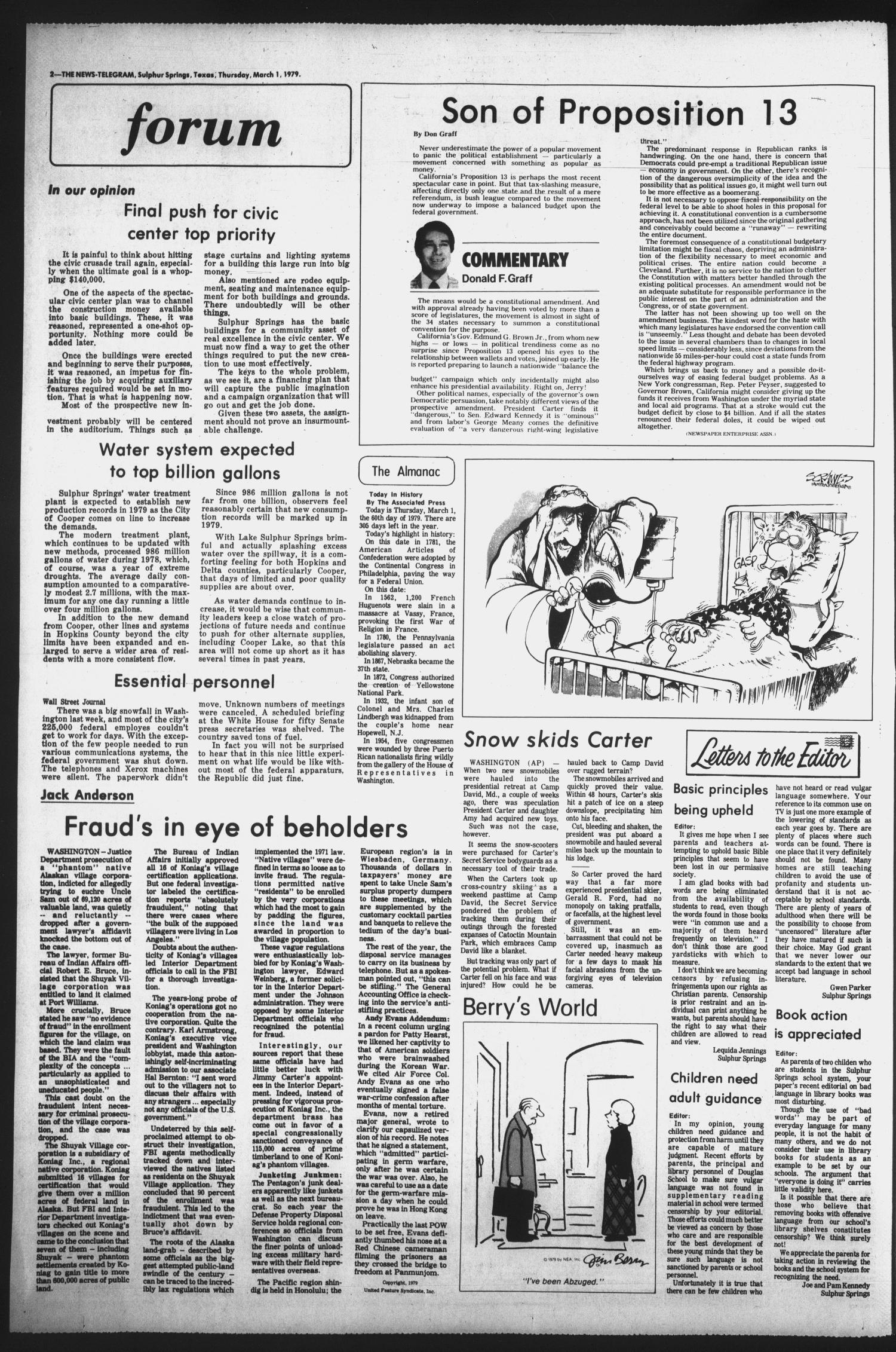 Sulphur Springs News-Telegram (Sulphur Springs, Tex.), Vol. 101, No. 51, Ed. 1 Thursday, March 1, 1979
                                                
                                                    [Sequence #]: 2 of 18
                                                
