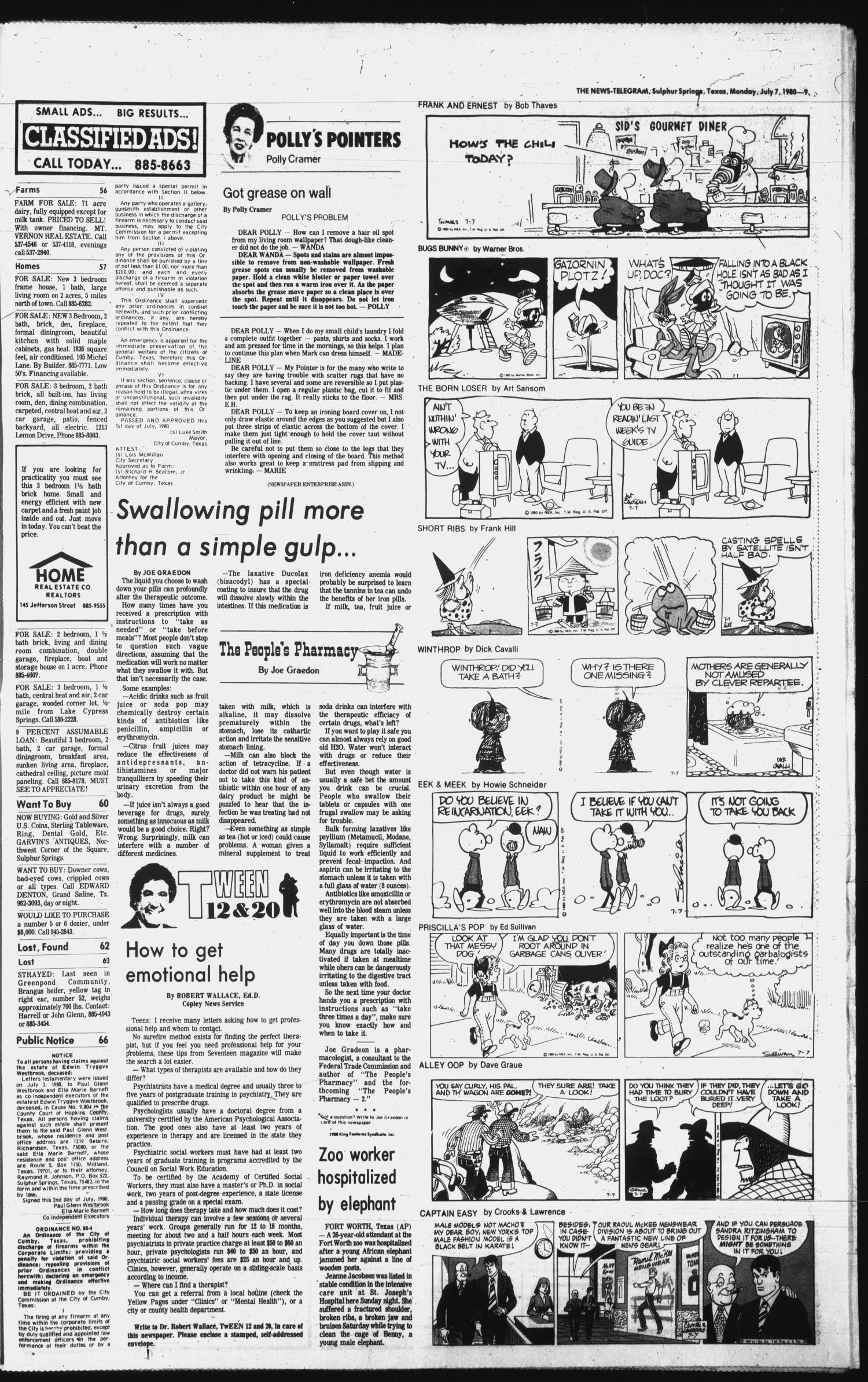 Sulphur Springs News-Telegram (Sulphur Springs, Tex.), Vol. 102, No. 160, Ed. 1 Monday, July 7, 1980
                                                
                                                    [Sequence #]: 9 of 10
                                                