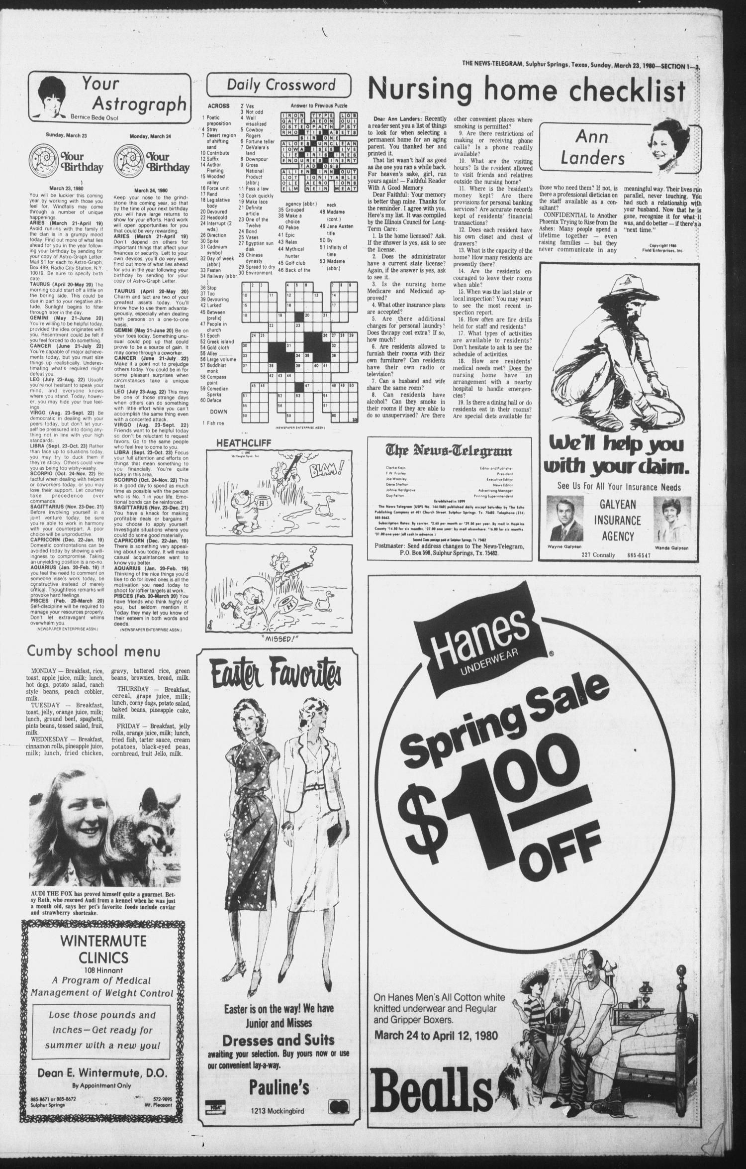 Sulphur Springs News-Telegram (Sulphur Springs, Tex.), Vol. 102, No. 70, Ed. 1 Sunday, March 23, 1980
                                                
                                                    [Sequence #]: 3 of 28
                                                