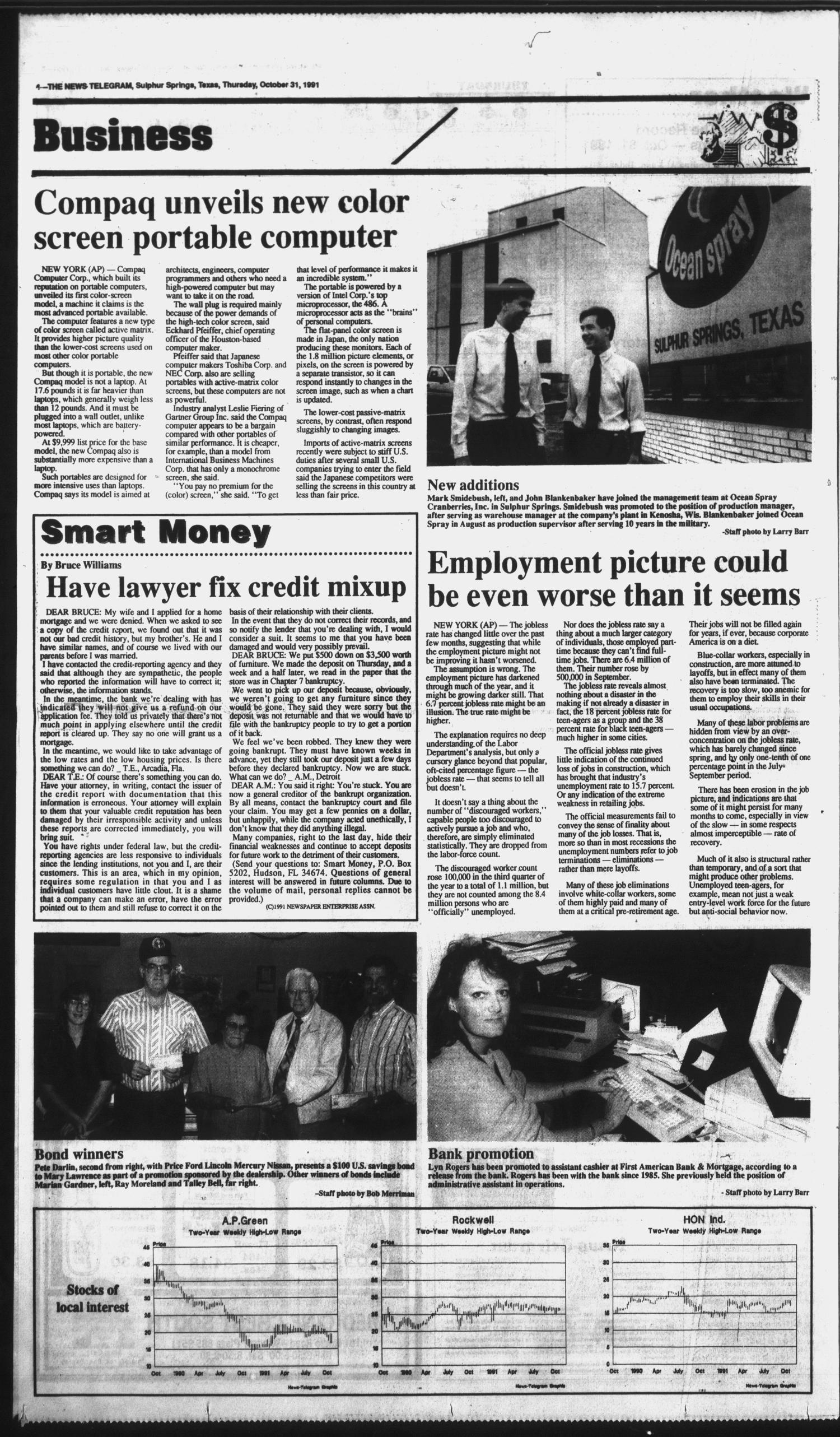 Sulphur Springs News-Telegram (Sulphur Springs, Tex.), Vol. 113, No. 258, Ed. 1 Thursday, October 31, 1991
                                                
                                                    [Sequence #]: 4 of 20
                                                