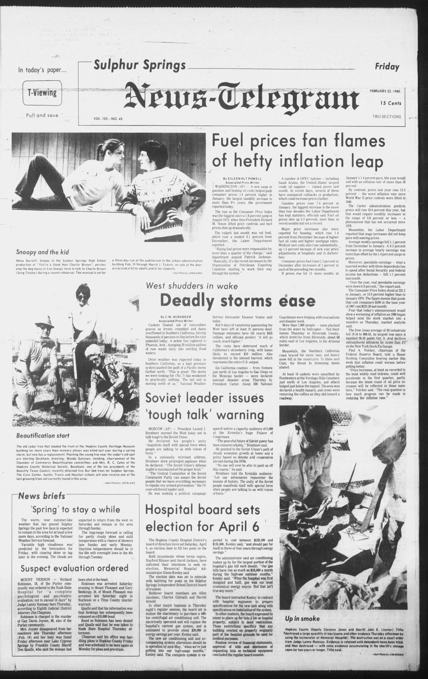 Sulphur Springs News-Telegram (Sulphur Springs, Tex.), Vol. 102, No. 45, Ed. 1 Friday, February 22, 1980
                                                
                                                    [Sequence #]: 1 of 24
                                                