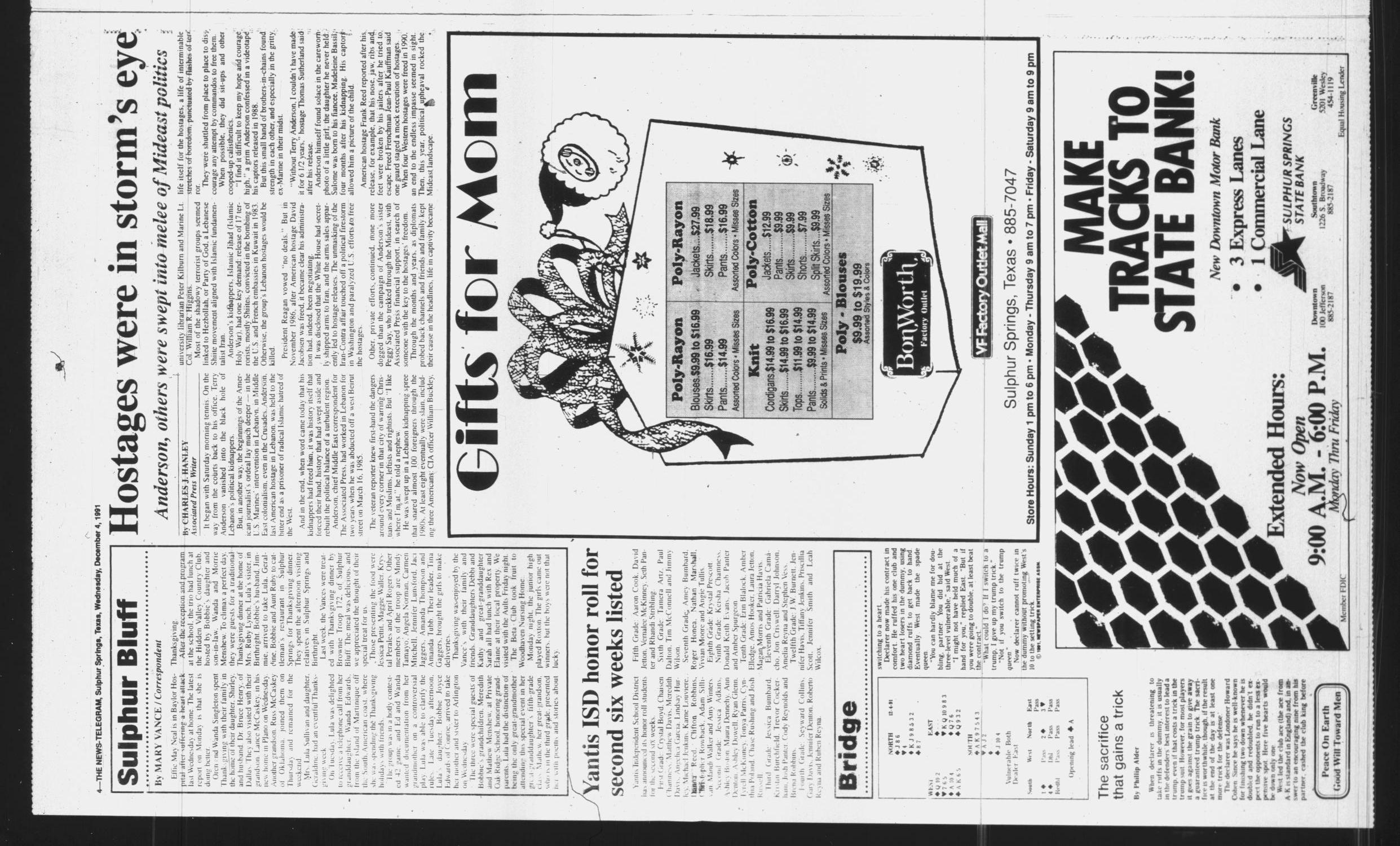 Sulphur Springs News-Telegram (Sulphur Springs, Tex.), Vol. 113, No. 286, Ed. 1 Wednesday, December 4, 1991
                                                
                                                    [Sequence #]: 4 of 14
                                                