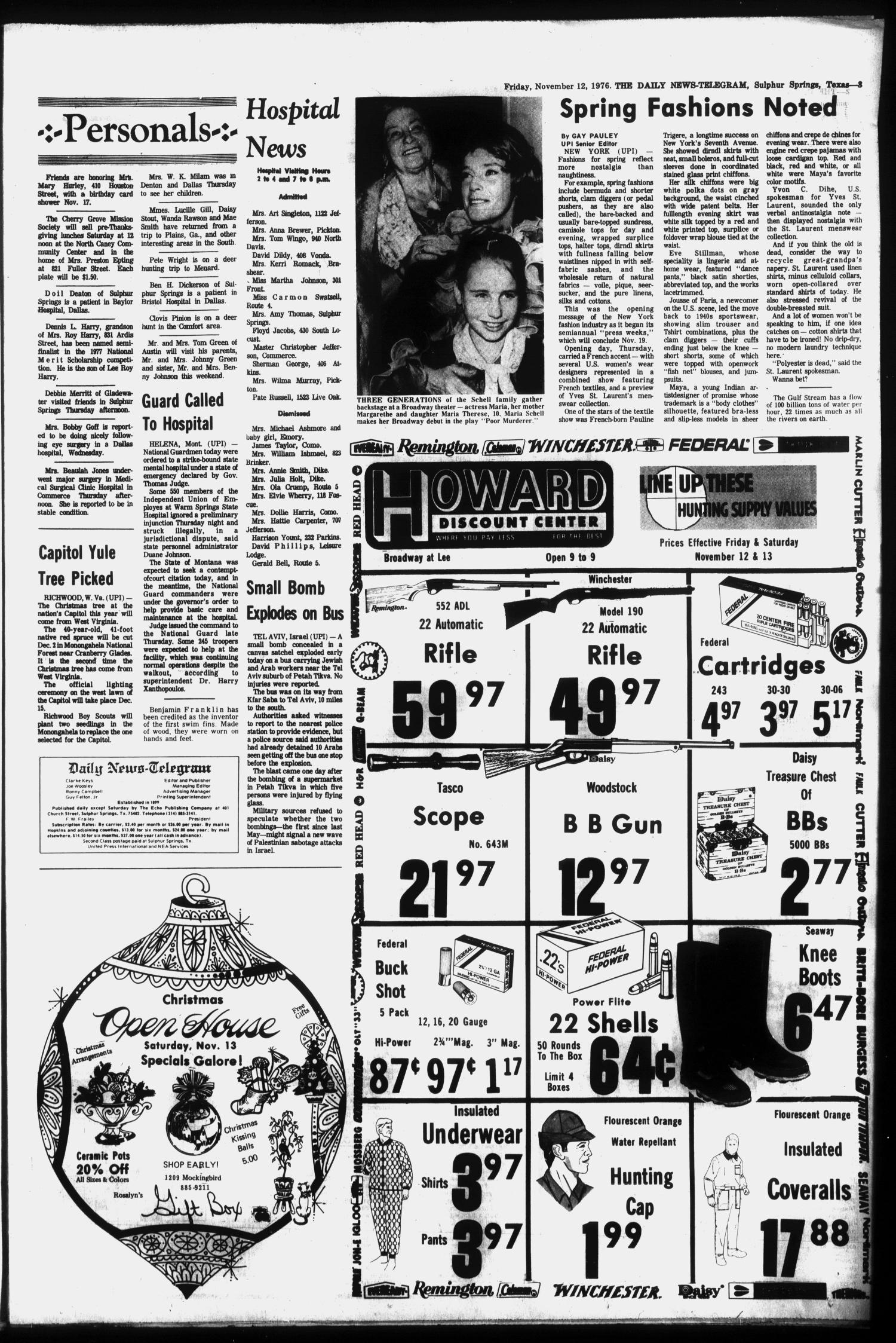 The Daily News-Telegram (Sulphur Springs, Tex.), Vol. 98, No. 269, Ed. 1 Friday, November 12, 1976
                                                
                                                    [Sequence #]: 3 of 20
                                                