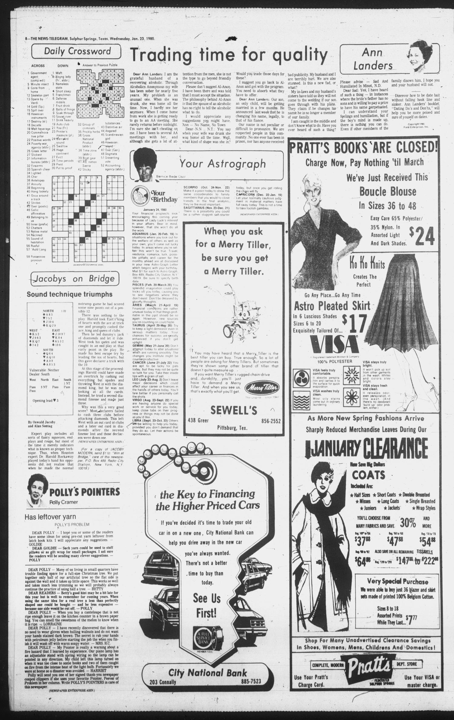 Sulphur Springs News-Telegram (Sulphur Springs, Tex.), Vol. 302, No. 19, Ed. 1 Wednesday, January 23, 1980
                                                
                                                    [Sequence #]: 8 of 14
                                                