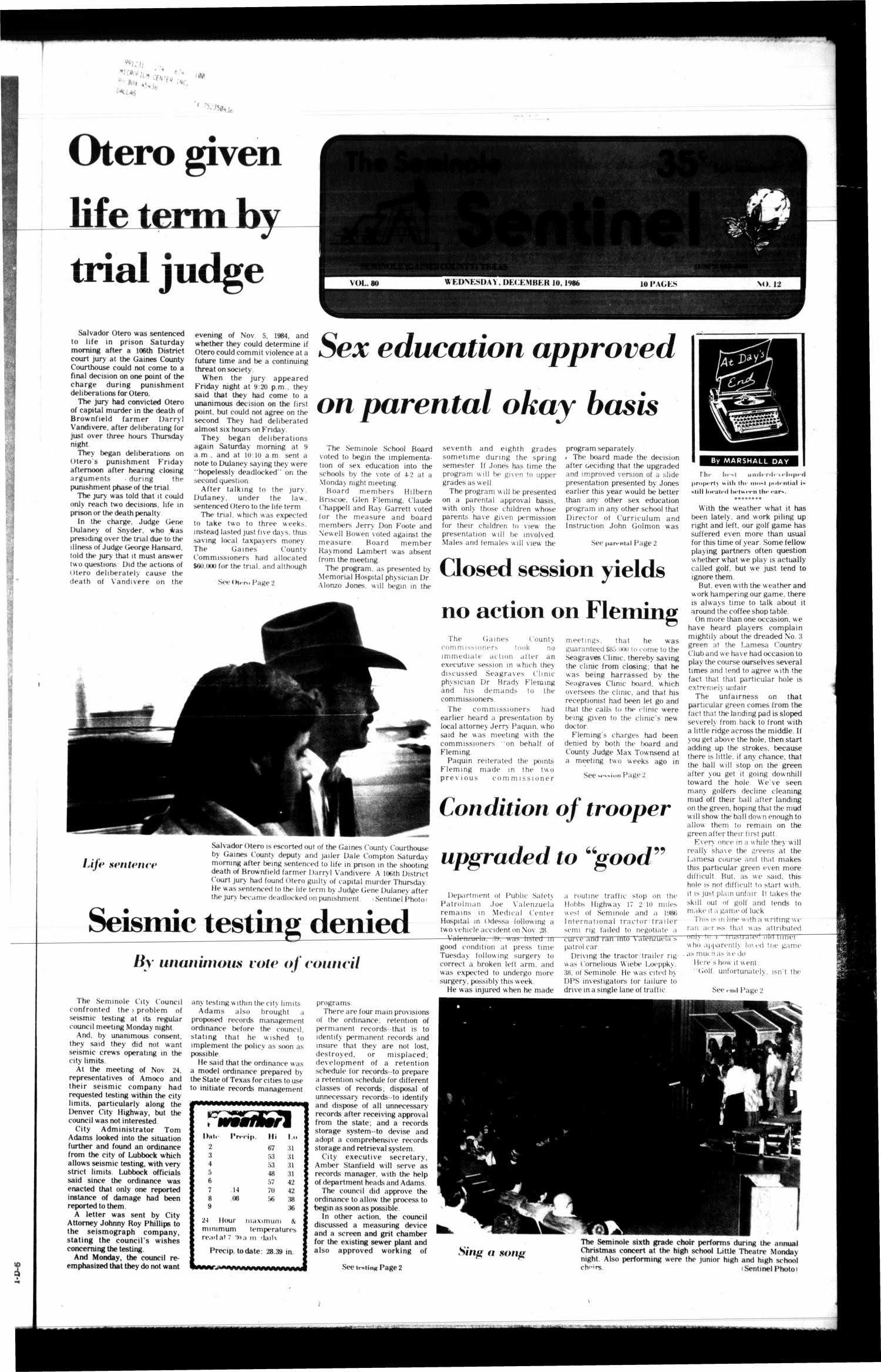 The Seminole Sentinel (Seminole, Tex.), Vol. 80, No. 12, Ed. 1 Wednesday, December 10, 1986
                                                
                                                    [Sequence #]: 1 of 28
                                                