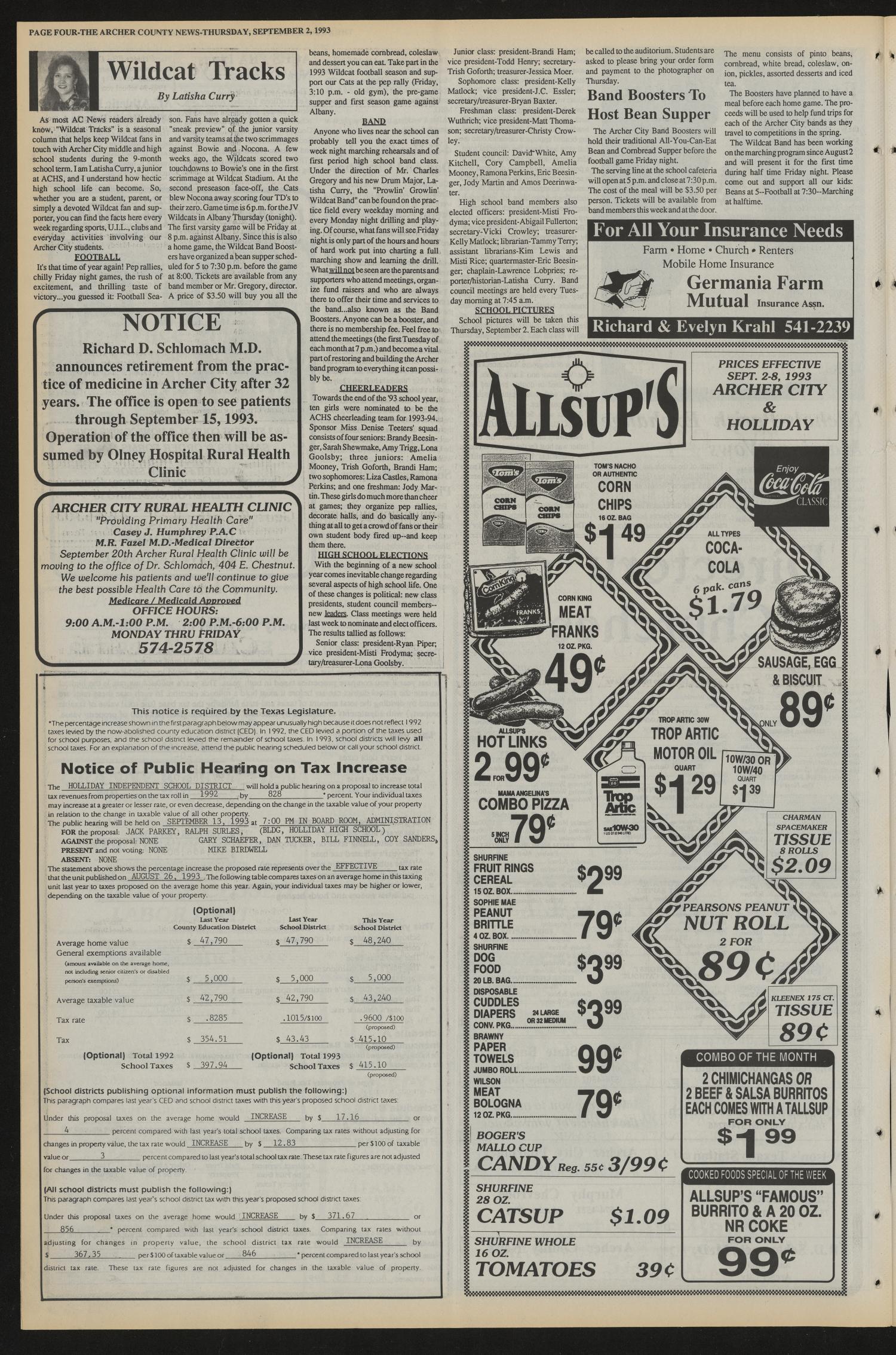 Archer County News (Archer City, Tex.), No. 35, Ed. 1 Thursday, September 2, 1993
                                                
                                                    [Sequence #]: 4 of 10
                                                