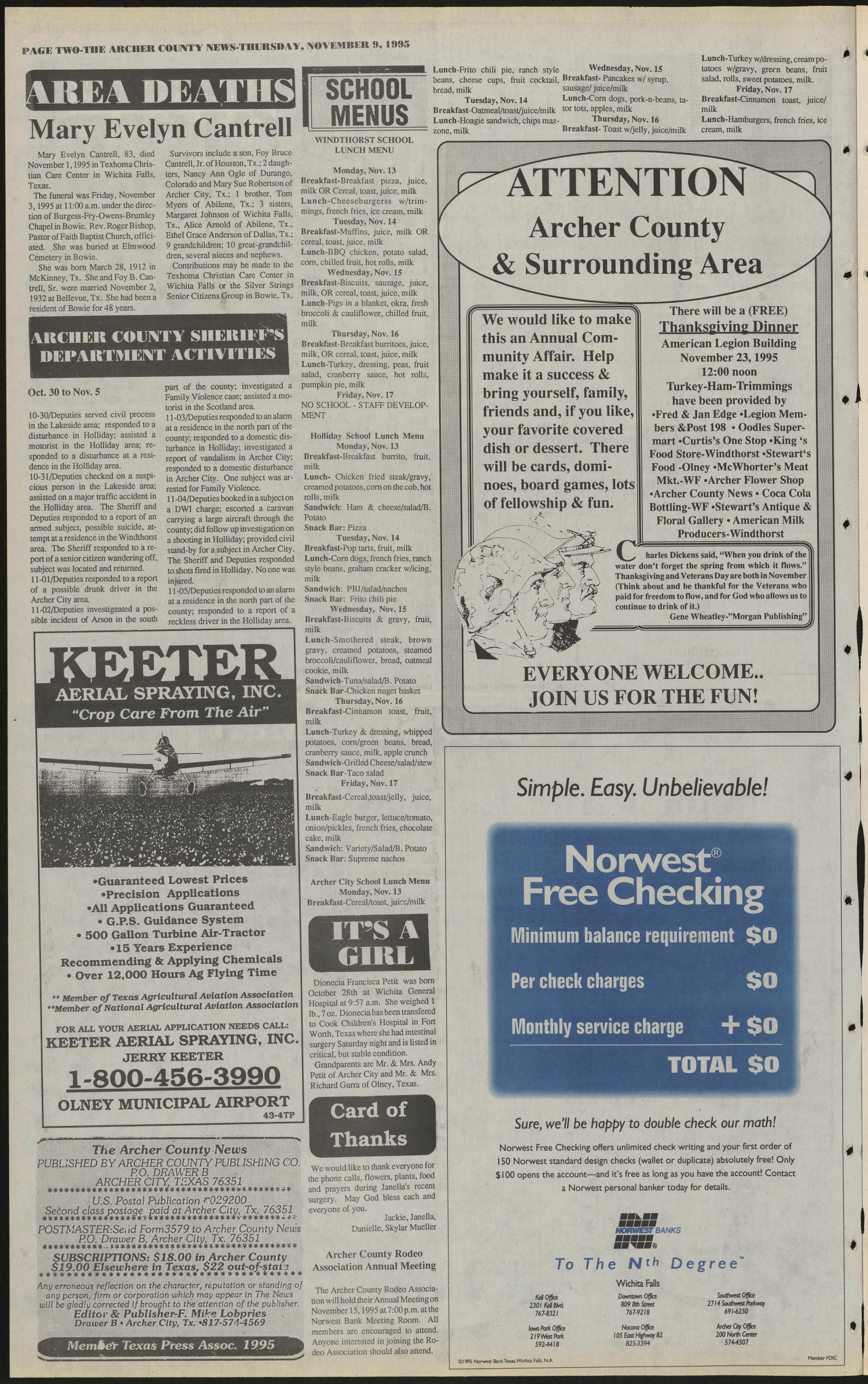 Archer County News (Archer City, Tex.), No. 45, Ed. 1 Thursday, November 9, 1995
                                                
                                                    [Sequence #]: 2 of 10
                                                