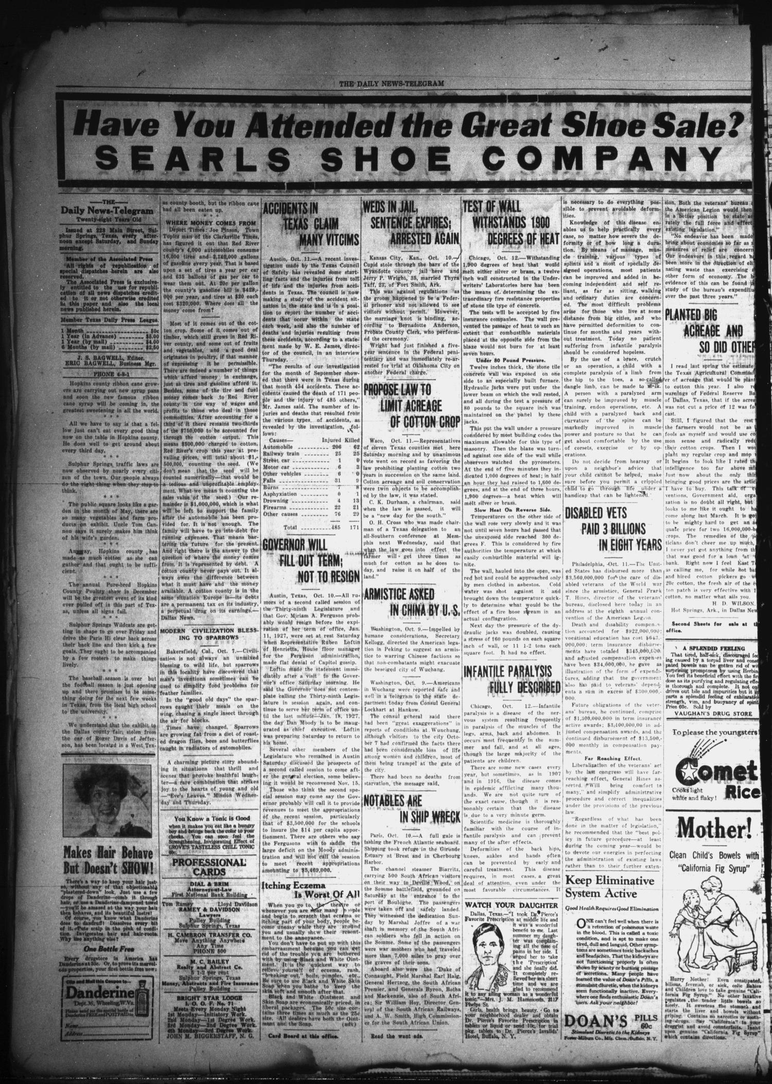 The Daily News-Telegram (Sulphur Springs, Tex.), Vol. 28, No. 231, Ed. 1 Tuesday, October 12, 1926
                                                
                                                    [Sequence #]: 2 of 4
                                                