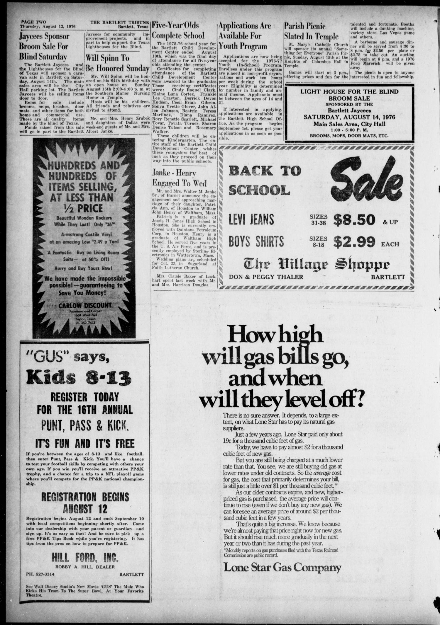 The Bartlett Tribune and News (Bartlett, Tex.), Vol. 89, No. 43, Ed. 1, Thursday, August 12, 1976
                                                
                                                    [Sequence #]: 2 of 6
                                                